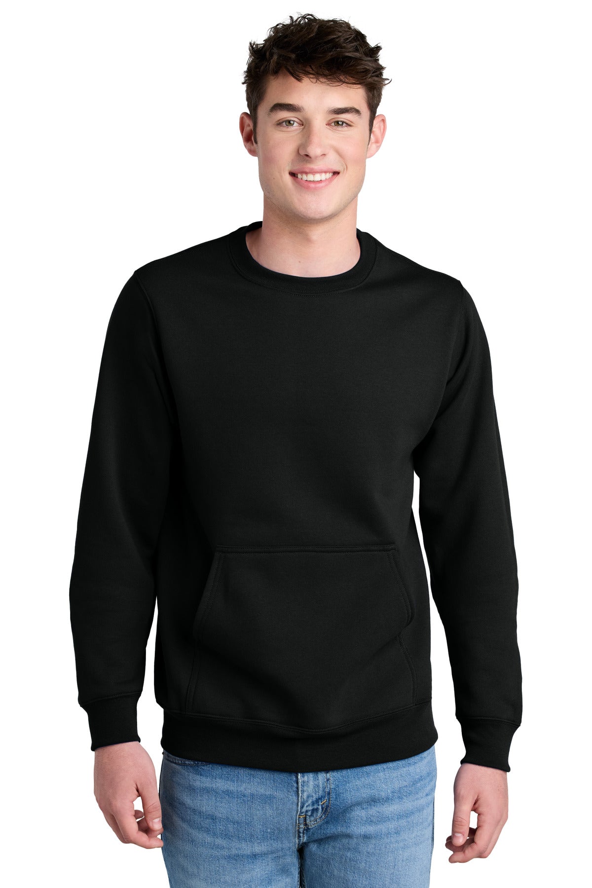 Custom Jet Black Core Fleece Crewneck Pocket Sweatshirt PC78PKT, personalized by SanCanDo Swag in Argyle, TX