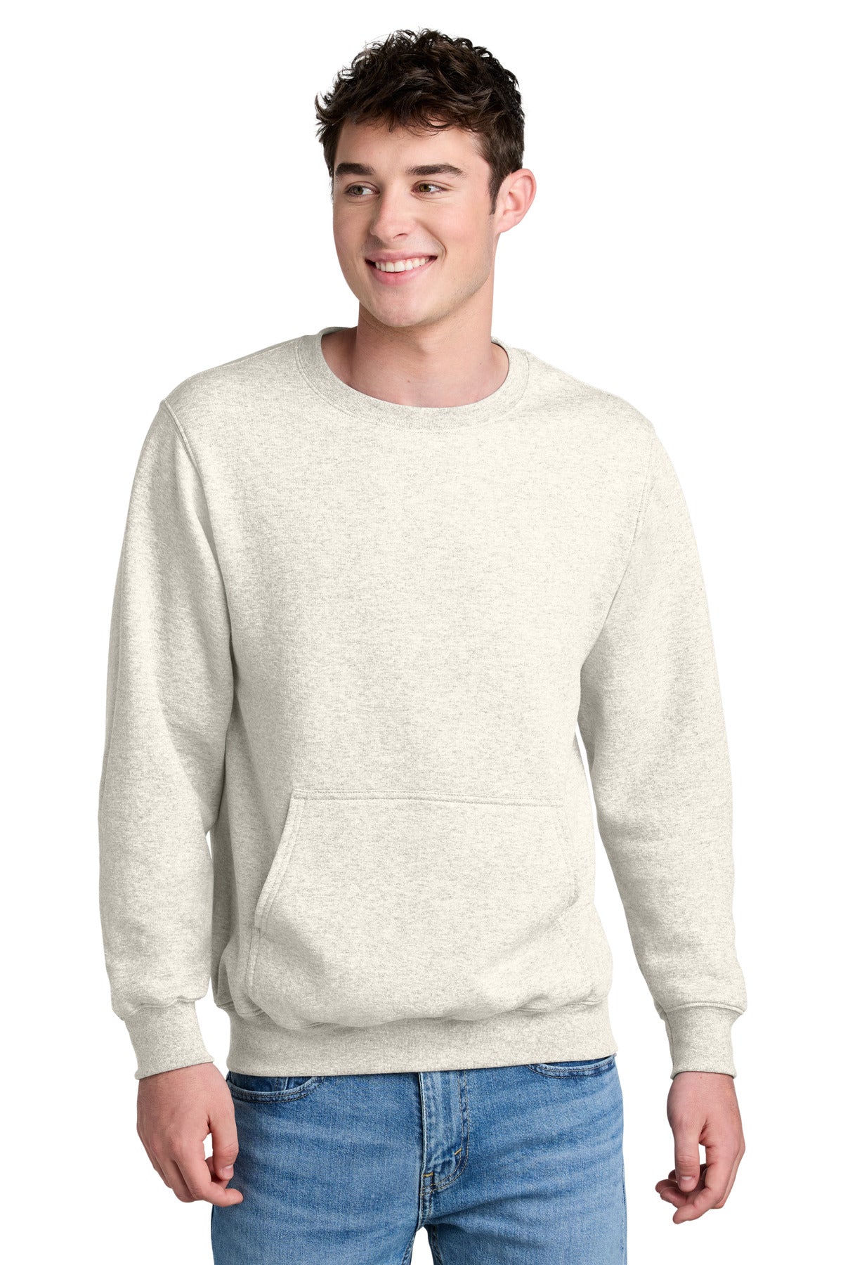 Custom Oatmeal Heather Core Fleece Crewneck Pocket Sweatshirt PC78PKT, personalized by SanCanDo Swag in Argyle, TX