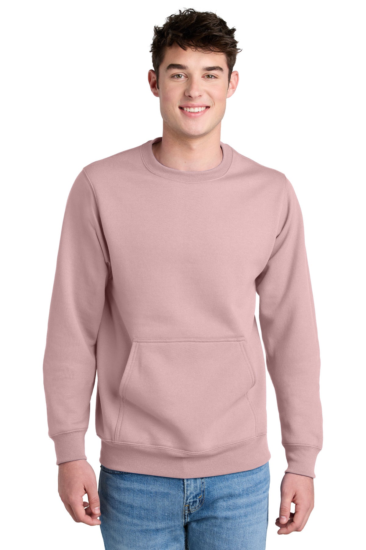 Custom Pale Blush Core Fleece Crewneck Pocket Sweatshirt PC78PKT, personalized by SanCanDo Swag in Argyle, TX