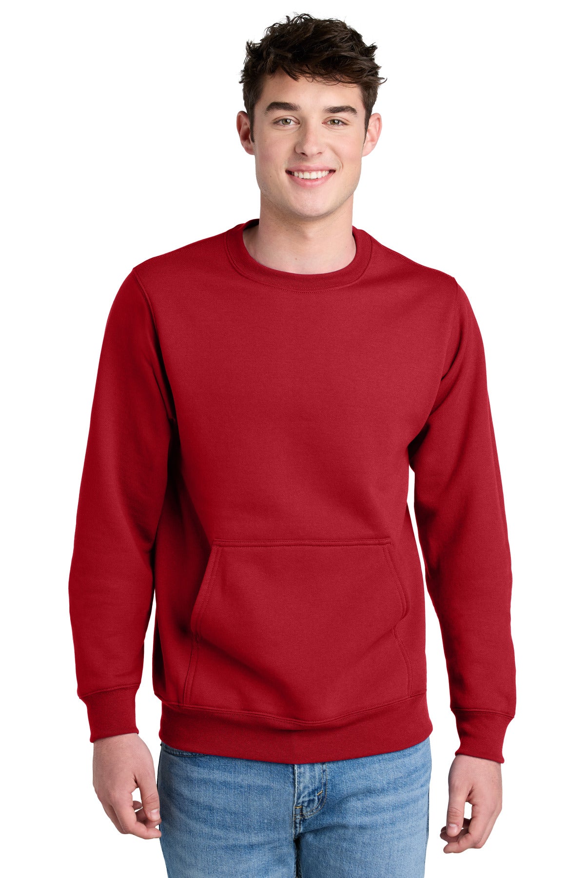 Custom Red Core Fleece Crewneck Pocket Sweatshirt PC78PKT, personalized by SanCanDo Swag in Argyle, TX
