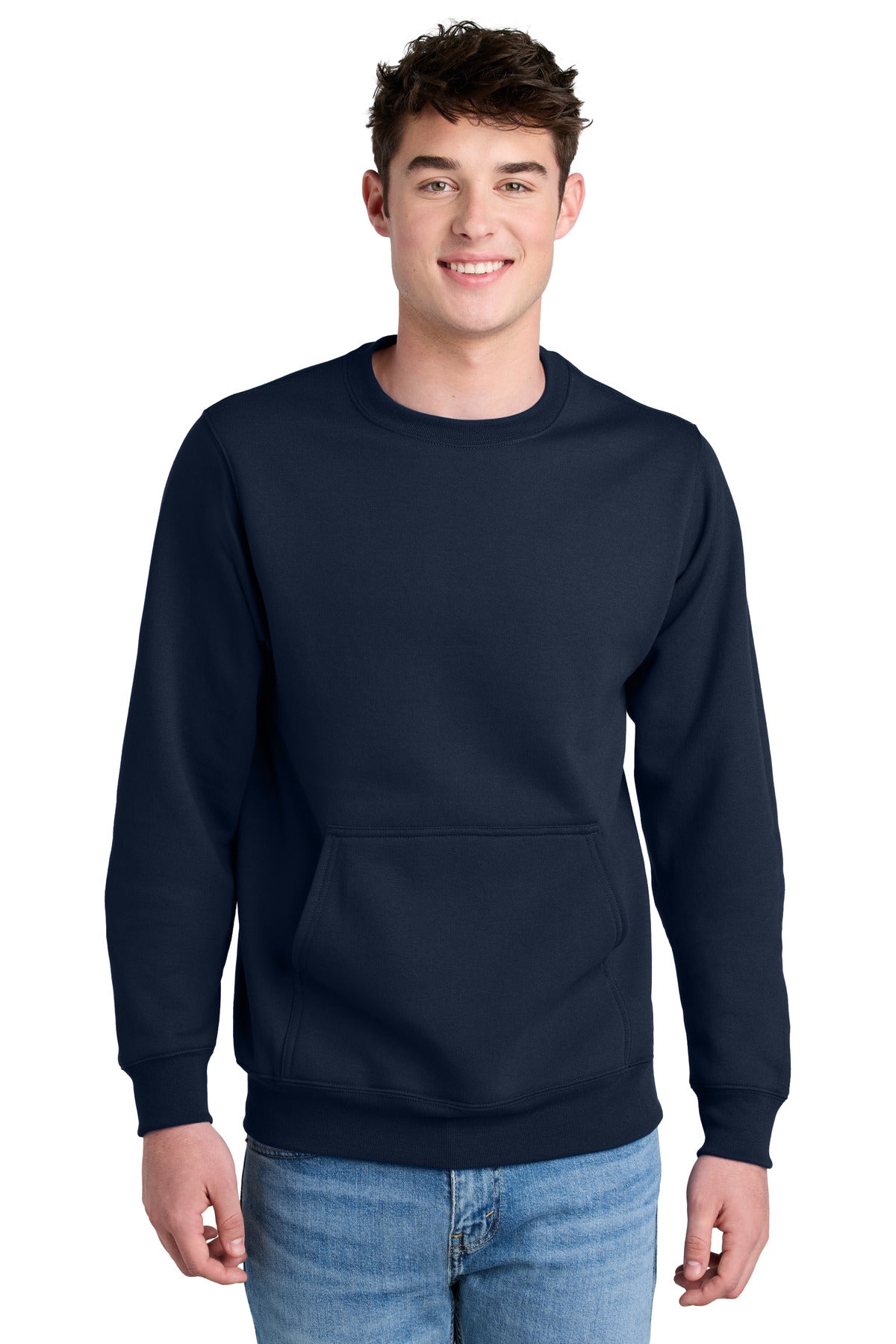 Custom True Navy Core Fleece Crewneck Pocket Sweatshirt PC78PKT, personalized by SanCanDo Swag in Argyle, TX