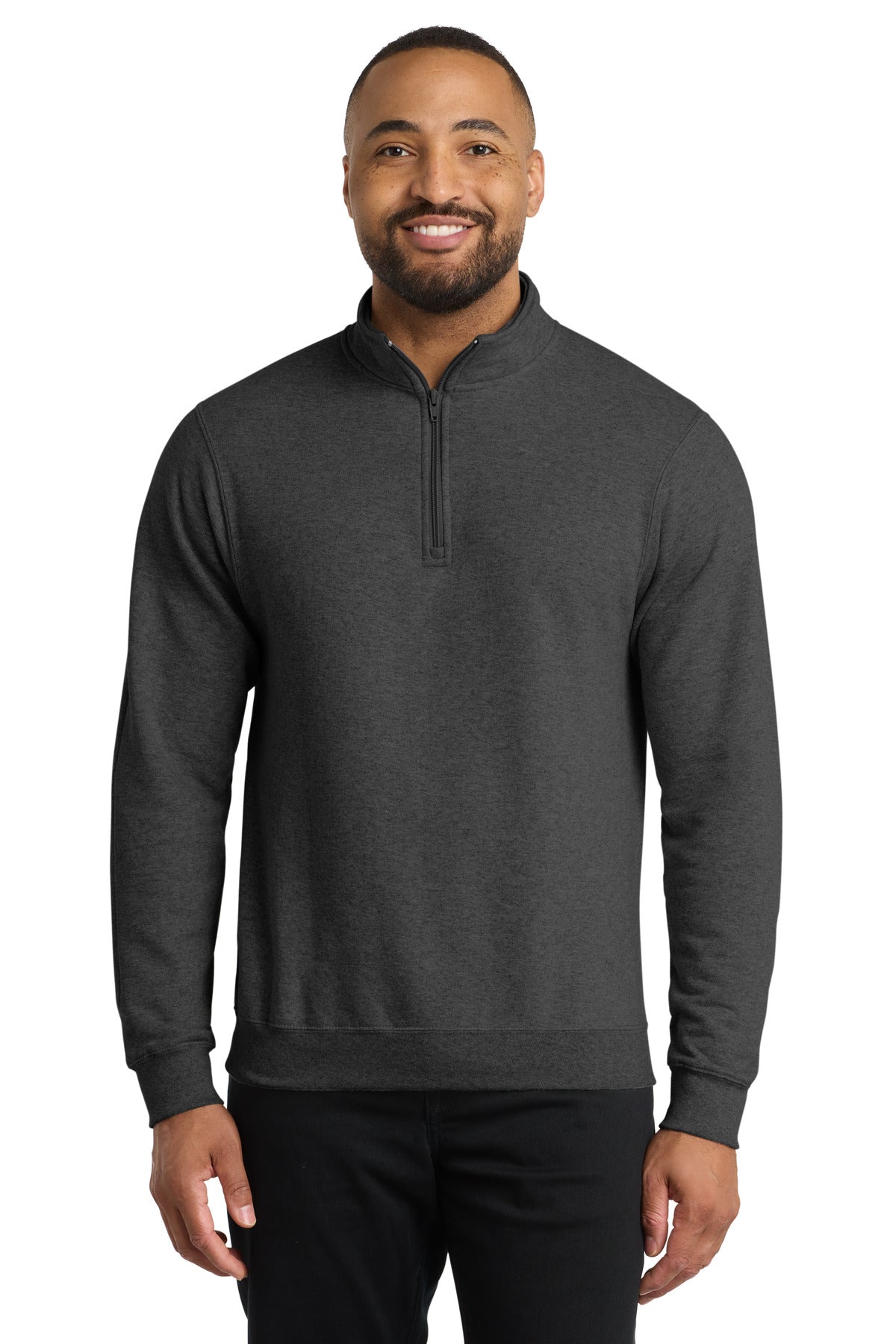 Custom Dark Heather Grey Core Fleece 1/4-Zip Pullover Sweatshirt PC78Q, personalized by SanCanDo Swag in Argyle, TX