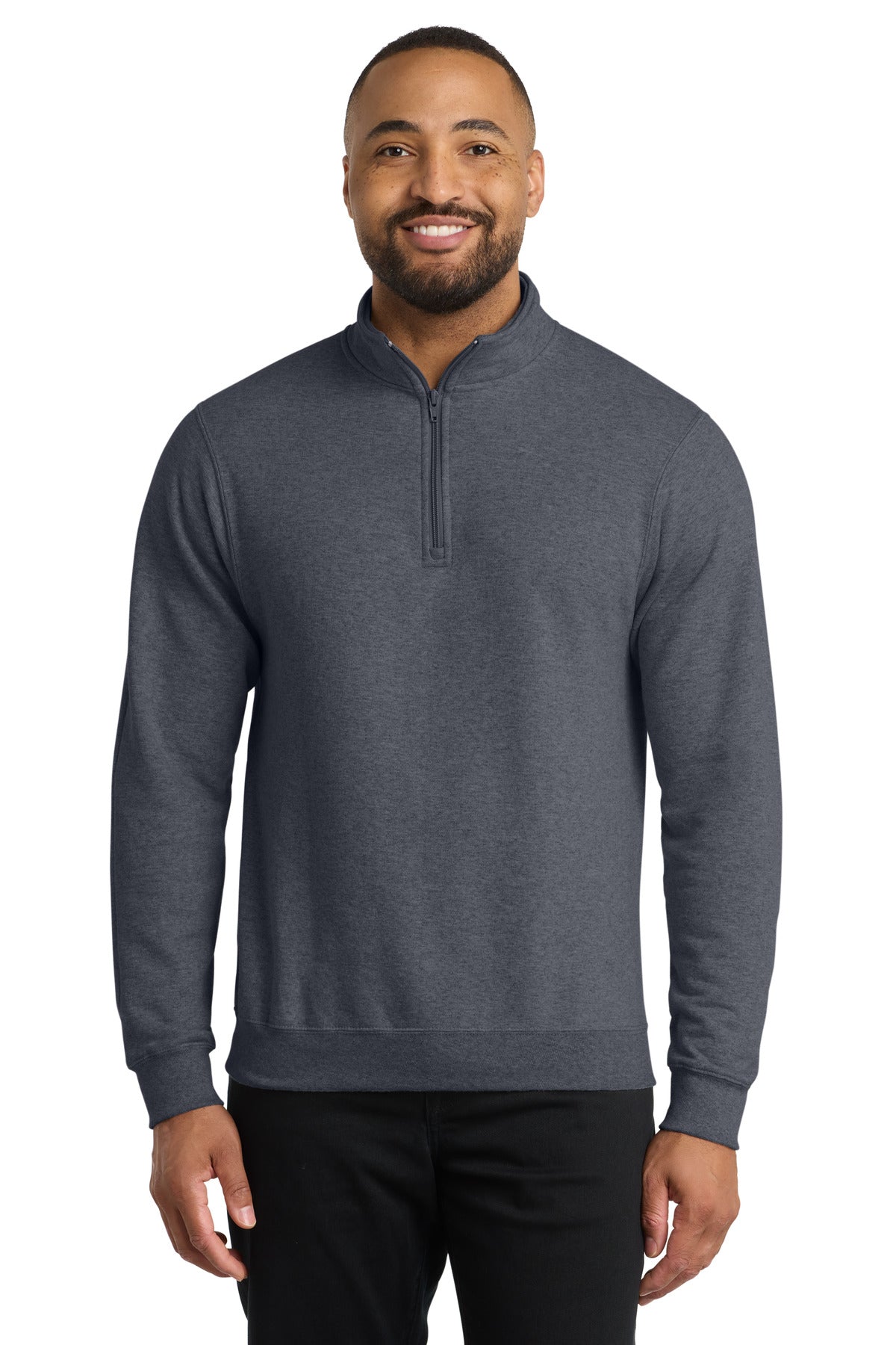 Custom Heather Navy Core Fleece 1/4-Zip Pullover Sweatshirt PC78Q, personalized by SanCanDo Swag in Argyle, TX