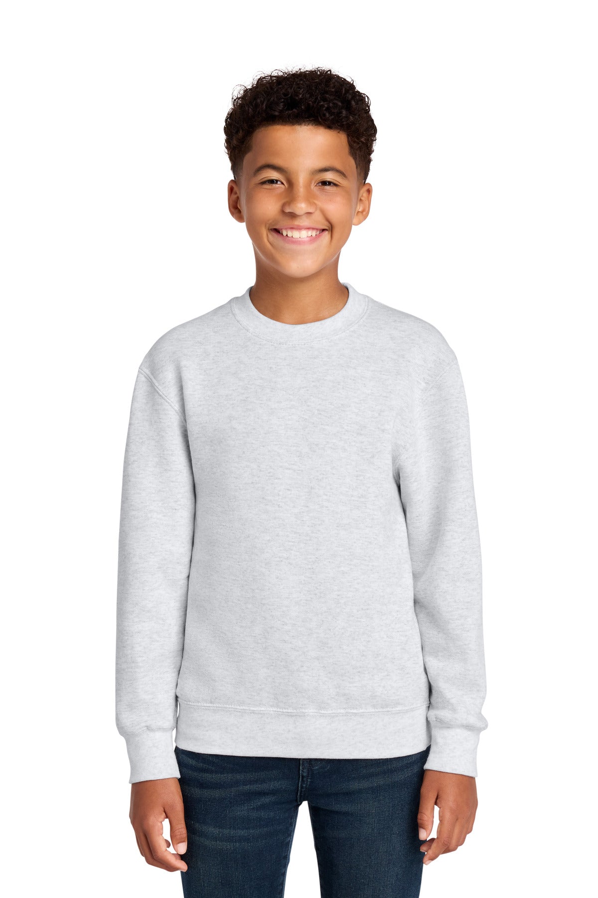 Custom Ash Youth Core Fleece Crewneck PC78Y, personalized by SanCanDo Swag in Argyle, TX
