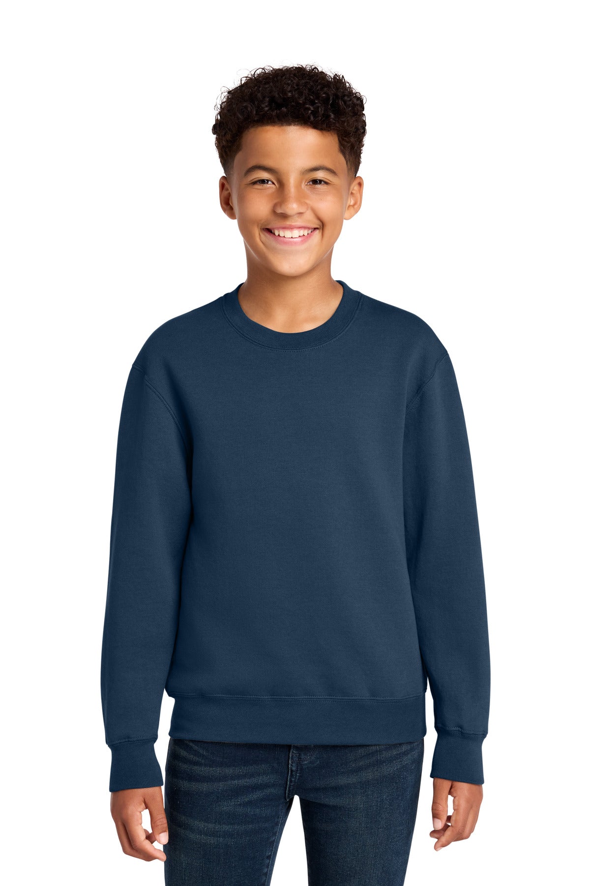 Custom Navy Youth Core Fleece Crewneck PC78Y, personalized by SanCanDo Swag in Argyle, TX