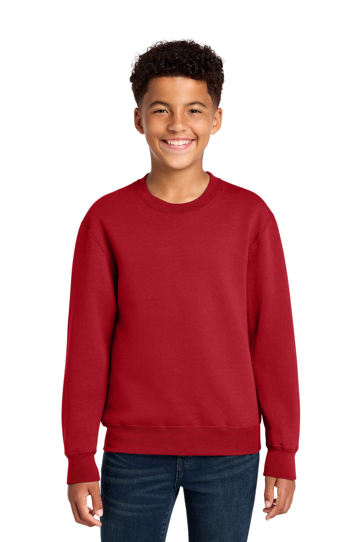 Custom Red Youth Core Fleece Crewneck PC78Y, personalized by SanCanDo Swag in Argyle, TX