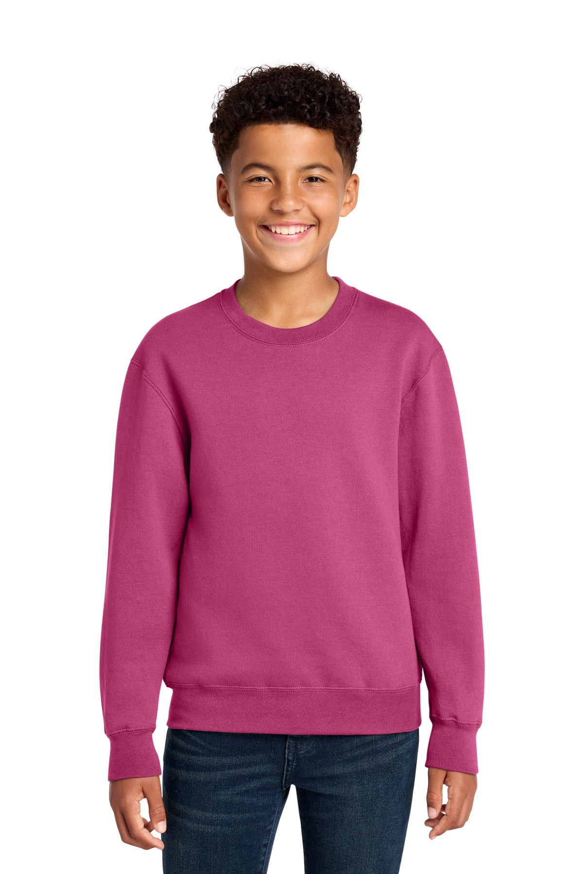 Custom Sangria Youth Core Fleece Crewneck PC78Y, personalized by SanCanDo Swag in Argyle, TX
