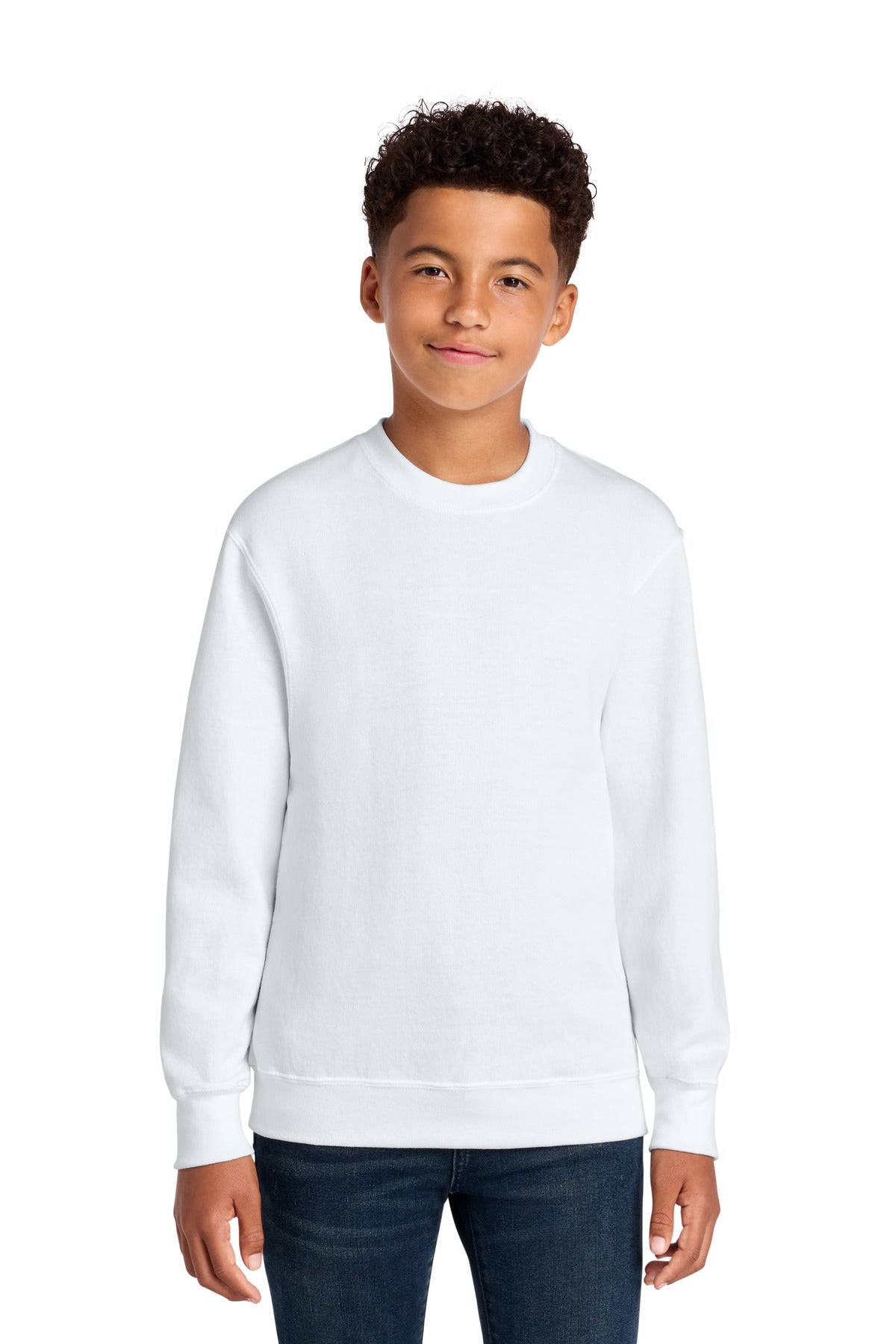 Custom White Youth Core Fleece Crewneck PC78Y, personalized by SanCanDo Swag in Argyle, TX