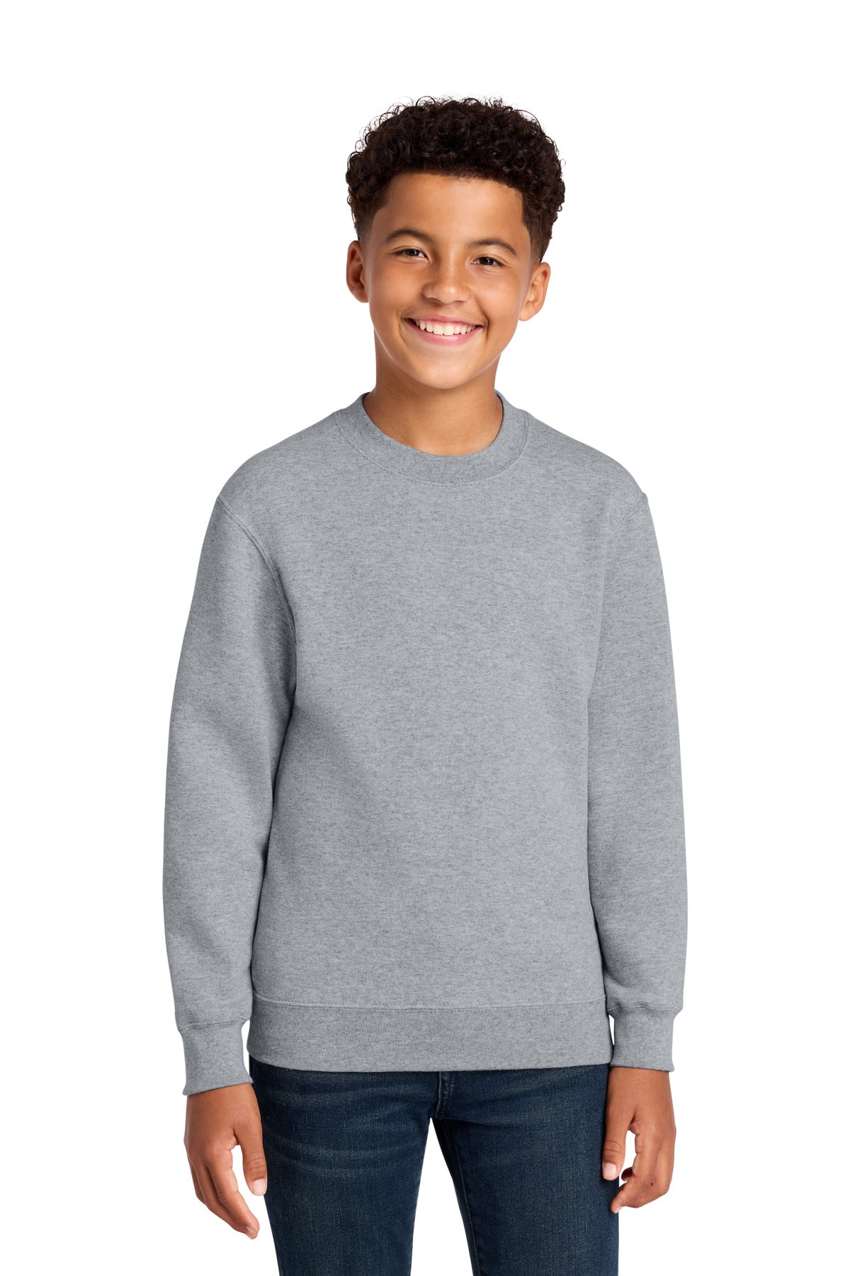 Custom Athletic Heather Youth Core Fleece Crewneck PC78Y, personalized by SanCanDo Swag in Argyle, TX