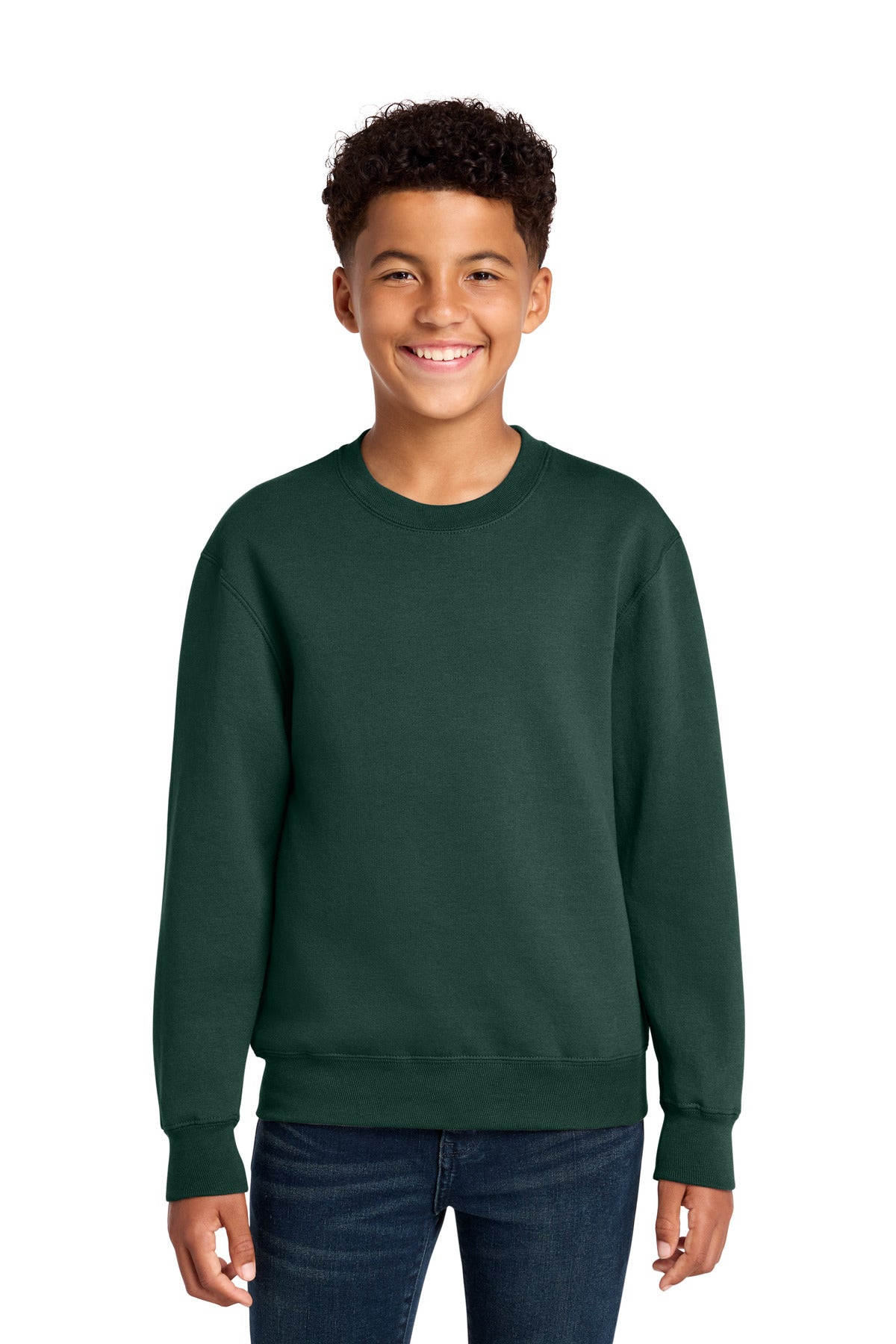Custom Dark Green Youth Core Fleece Crewneck PC78Y, personalized by SanCanDo Swag in Argyle, TX
