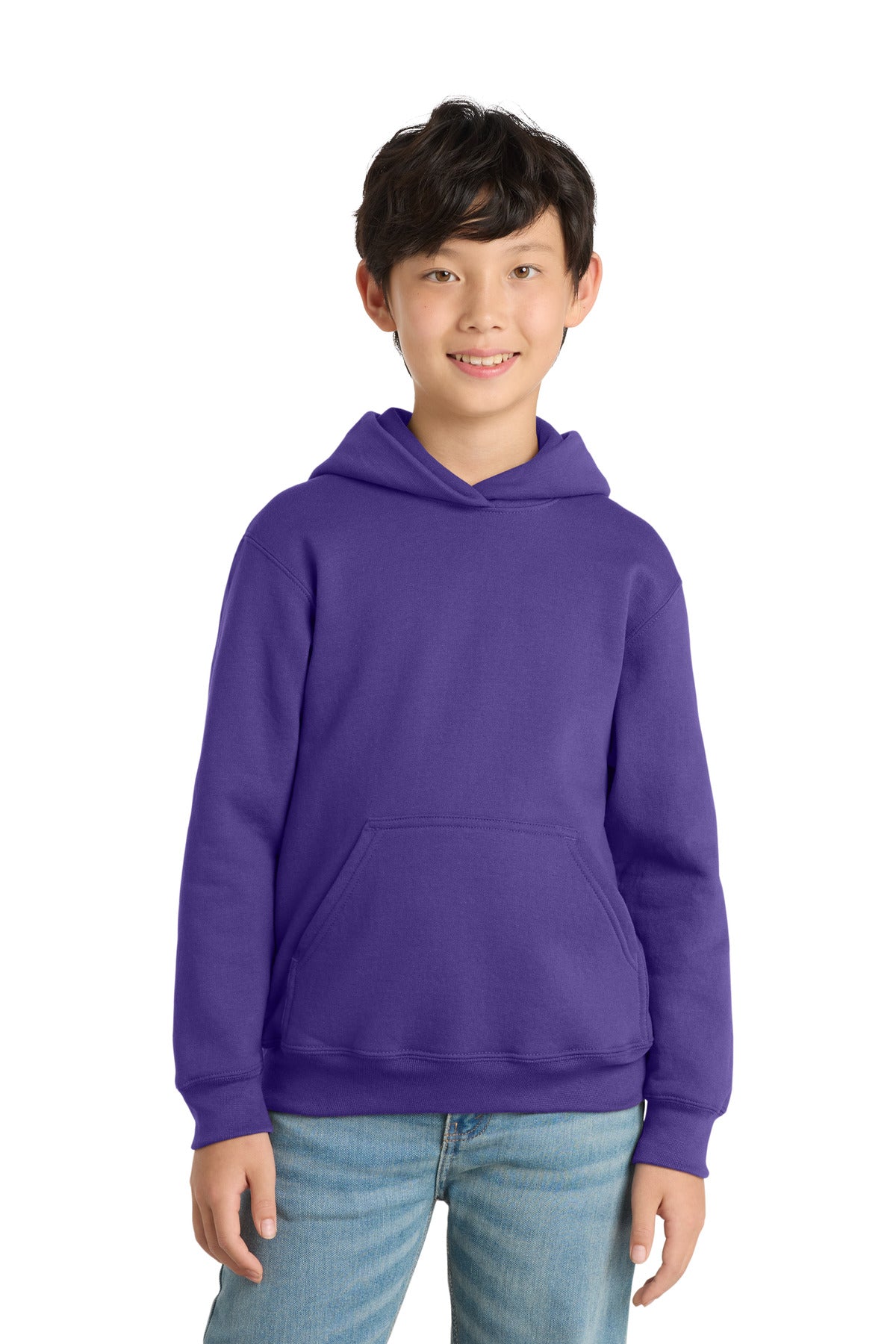 Custom Purple Youth Core Fleece Hoodie PC78YH, personalized by SanCanDo Swag in Argyle, TX