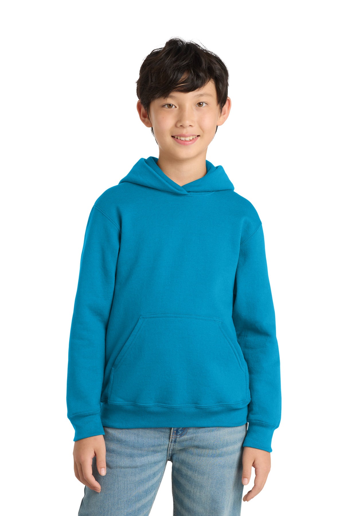 Custom Sapphire Youth Core Fleece Hoodie PC78YH, personalized by SanCanDo Swag in Argyle, TX