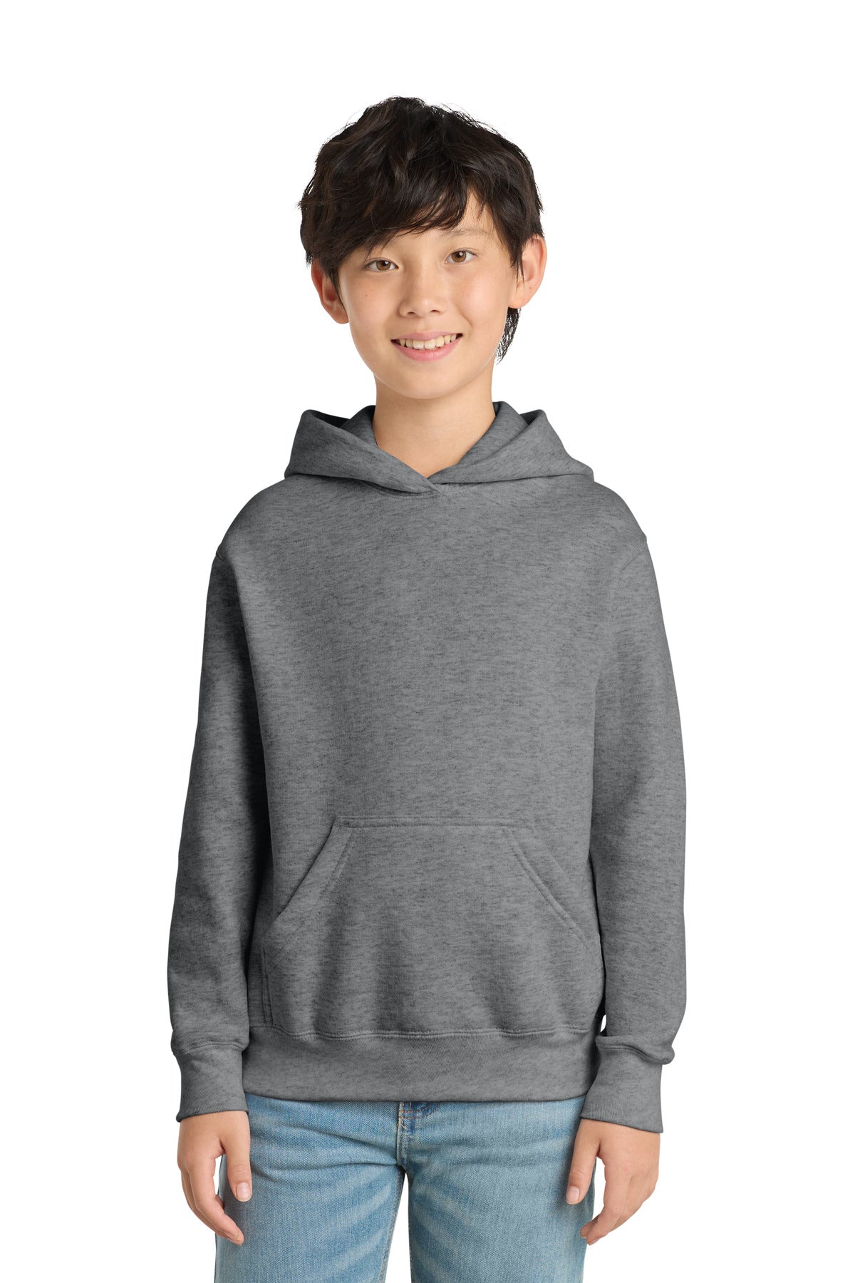 Custom Graphite Heather Youth Core Fleece Hoodie PC78YH, personalized by SanCanDo Swag in Argyle, TX