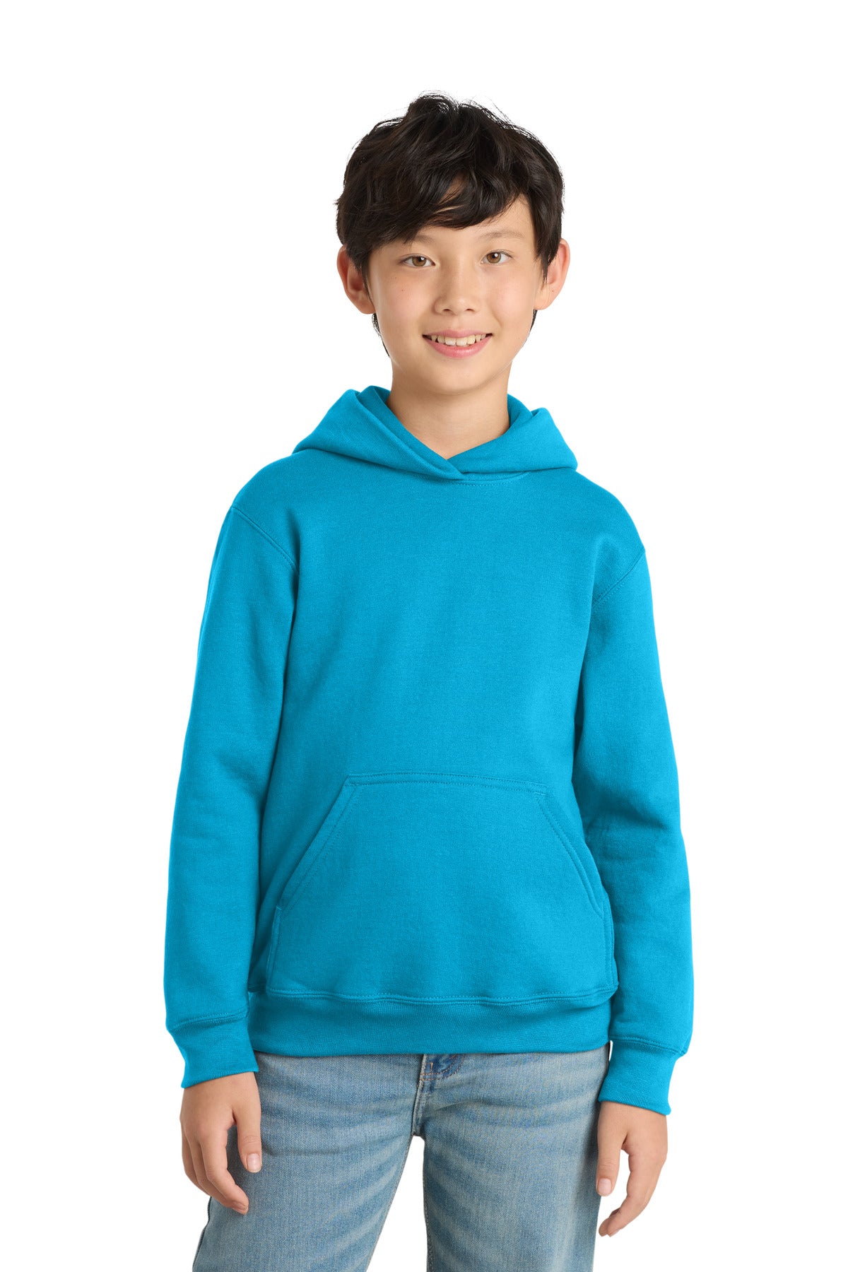 Custom Neon Blue Youth Core Fleece Hoodie PC78YH, personalized by SanCanDo Swag in Argyle, TX
