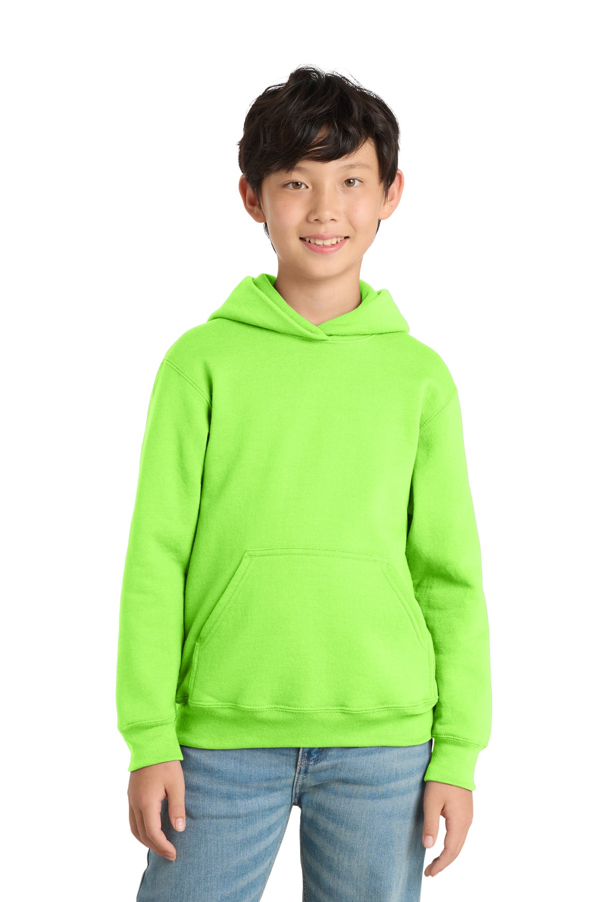 Custom Neon Green Youth Core Fleece Hoodie PC78YH, personalized by SanCanDo Swag in Argyle, TX