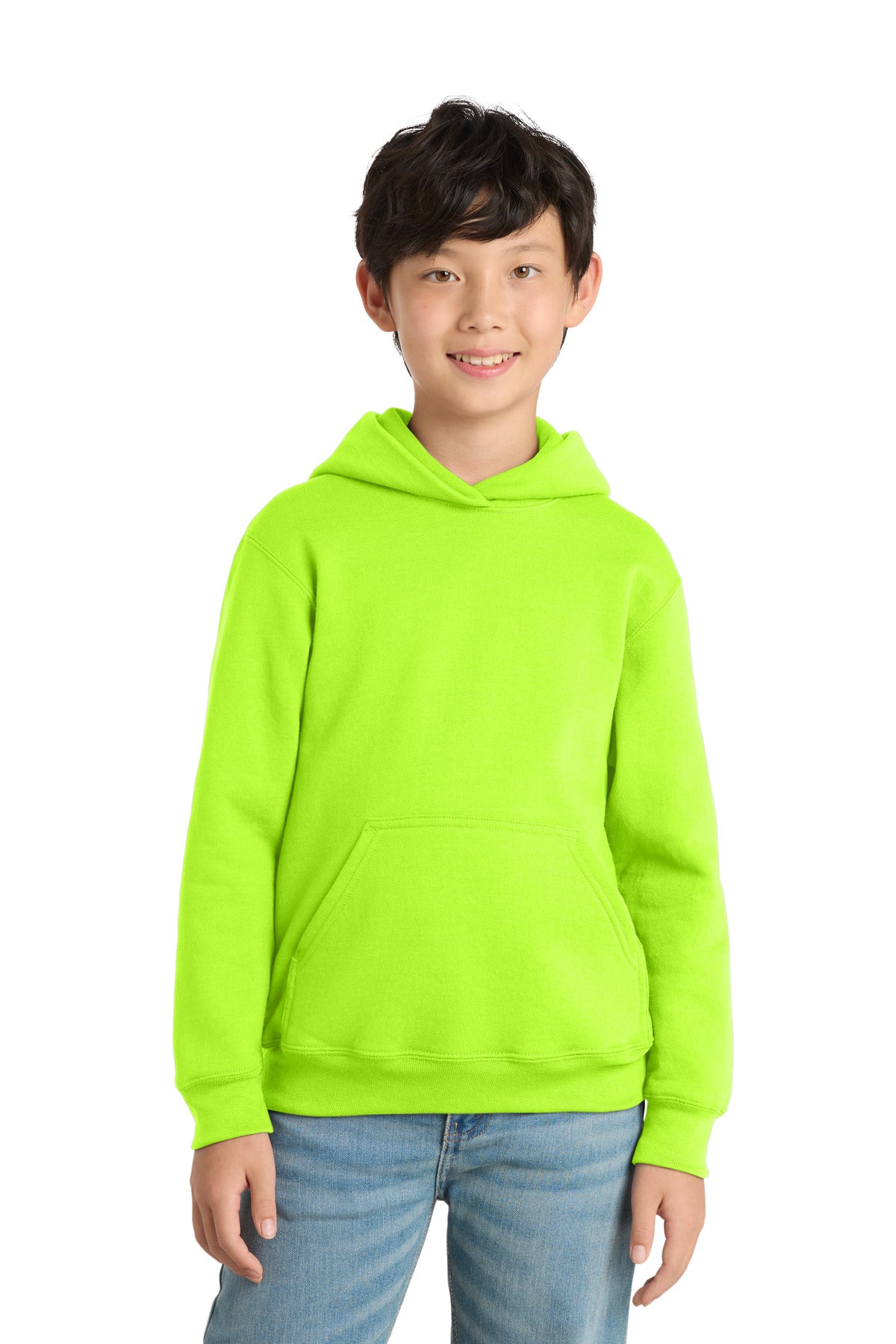 Custom Neon Yellow Youth Core Fleece Hoodie PC78YH, personalized by SanCanDo Swag in Argyle, TX