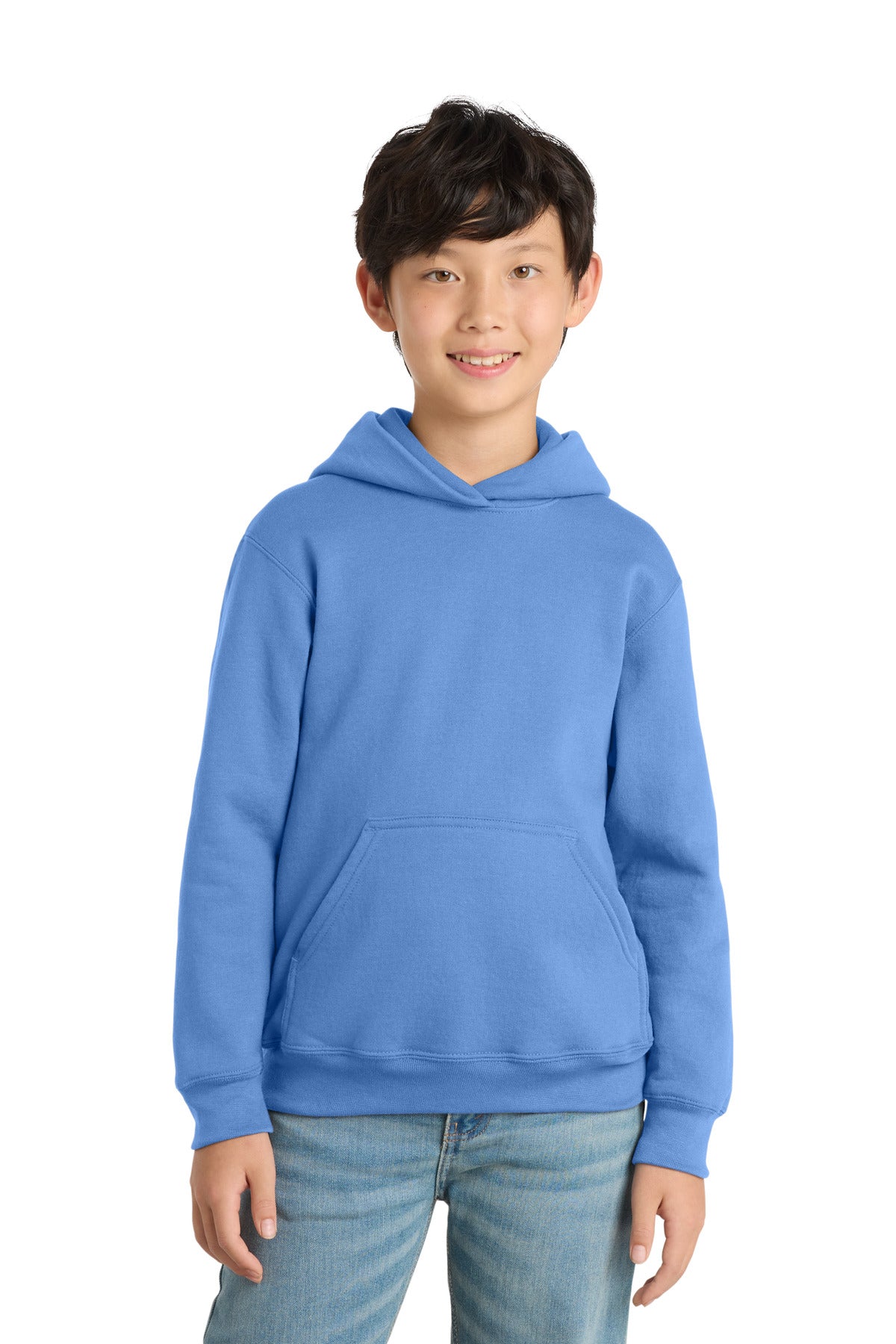 Custom Carolina Blue Youth Core Fleece Hoodie PC78YH, personalized by SanCanDo Swag in Argyle, TX