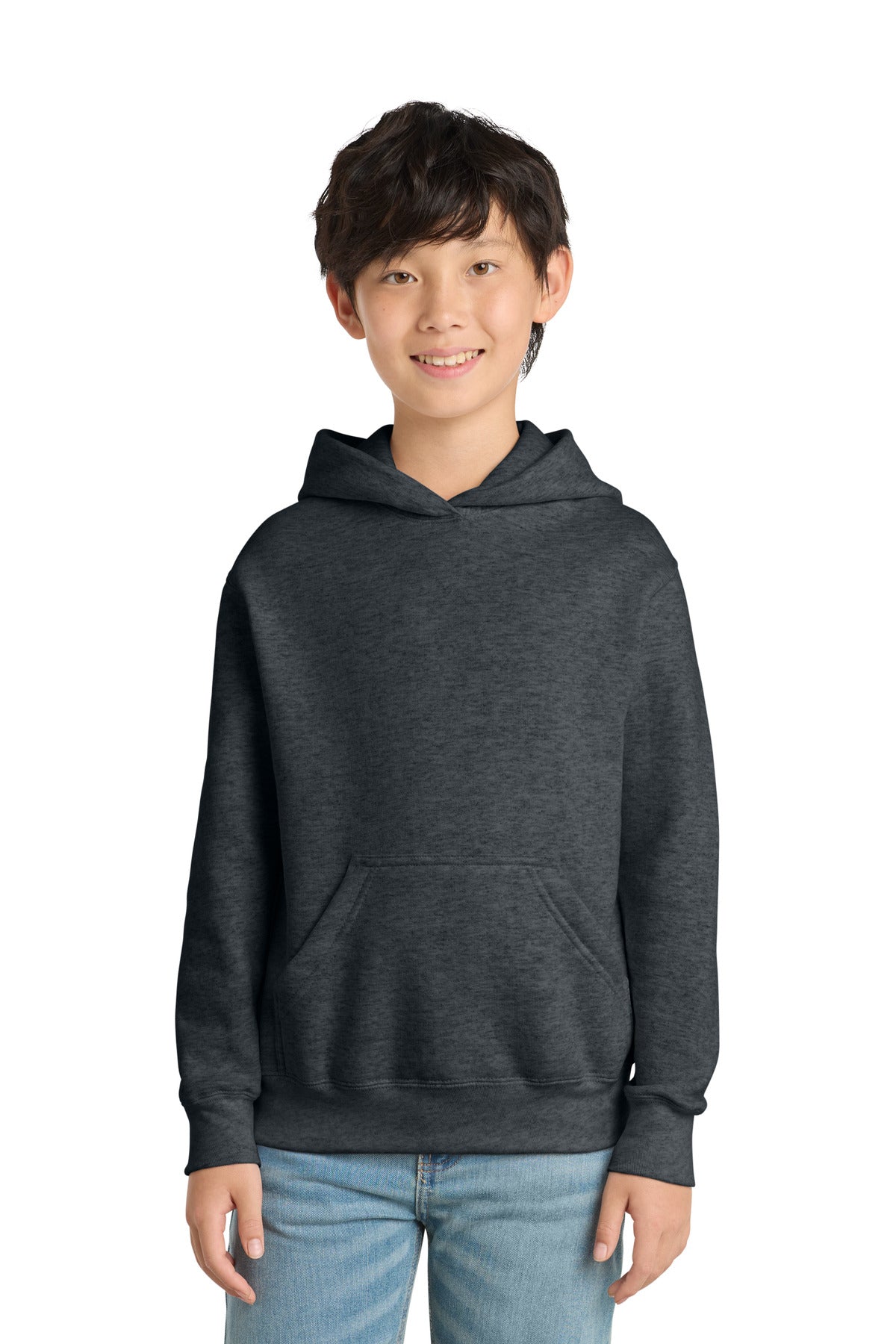 Custom Dark Heather Grey Youth Core Fleece Hoodie PC78YH, personalized by SanCanDo Swag in Argyle, TX
