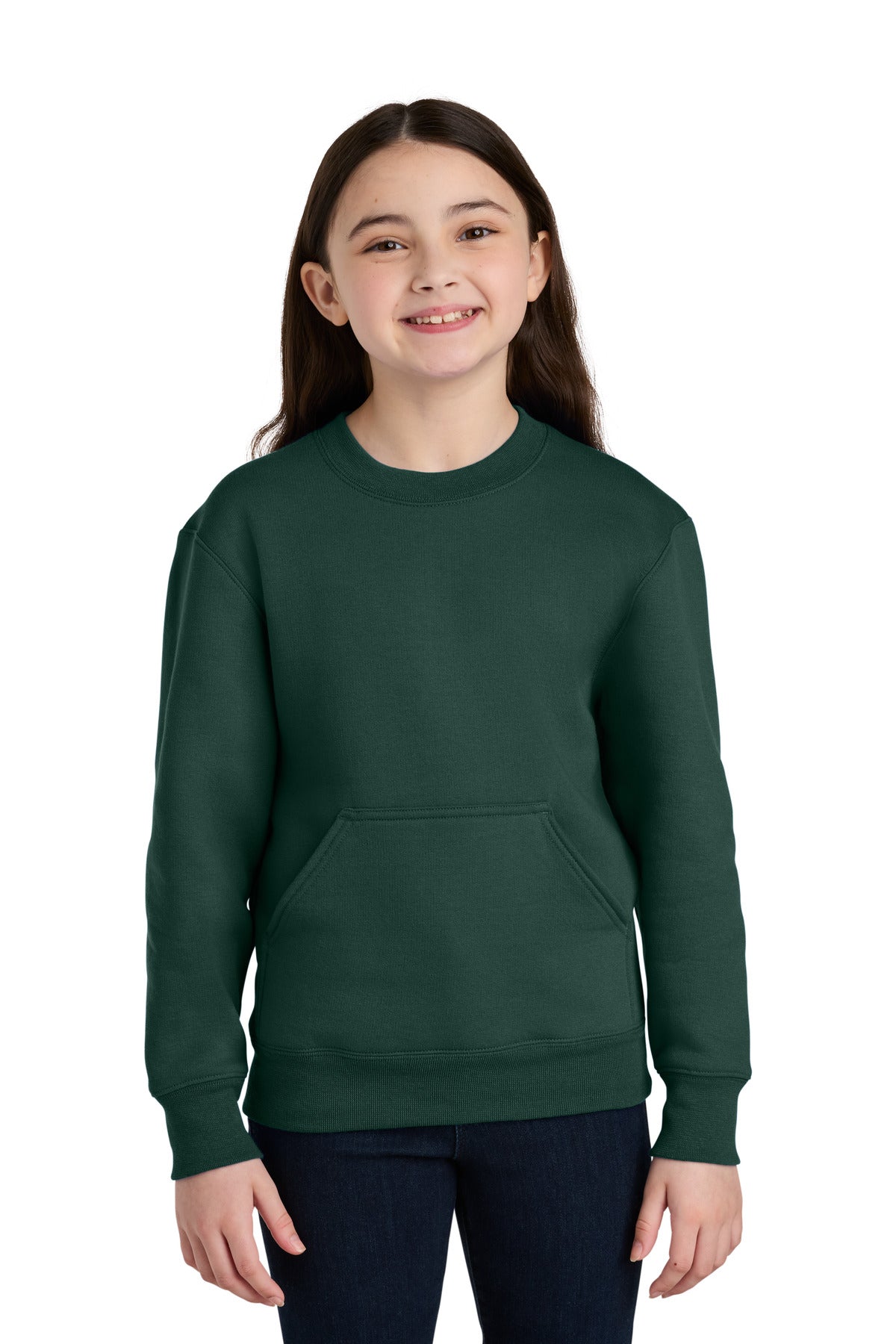 Custom Dark Green Core Fleece Crewneck Pocket Sweatshirt PC78YPKT, personalized by SanCanDo Swag in Argyle, TX