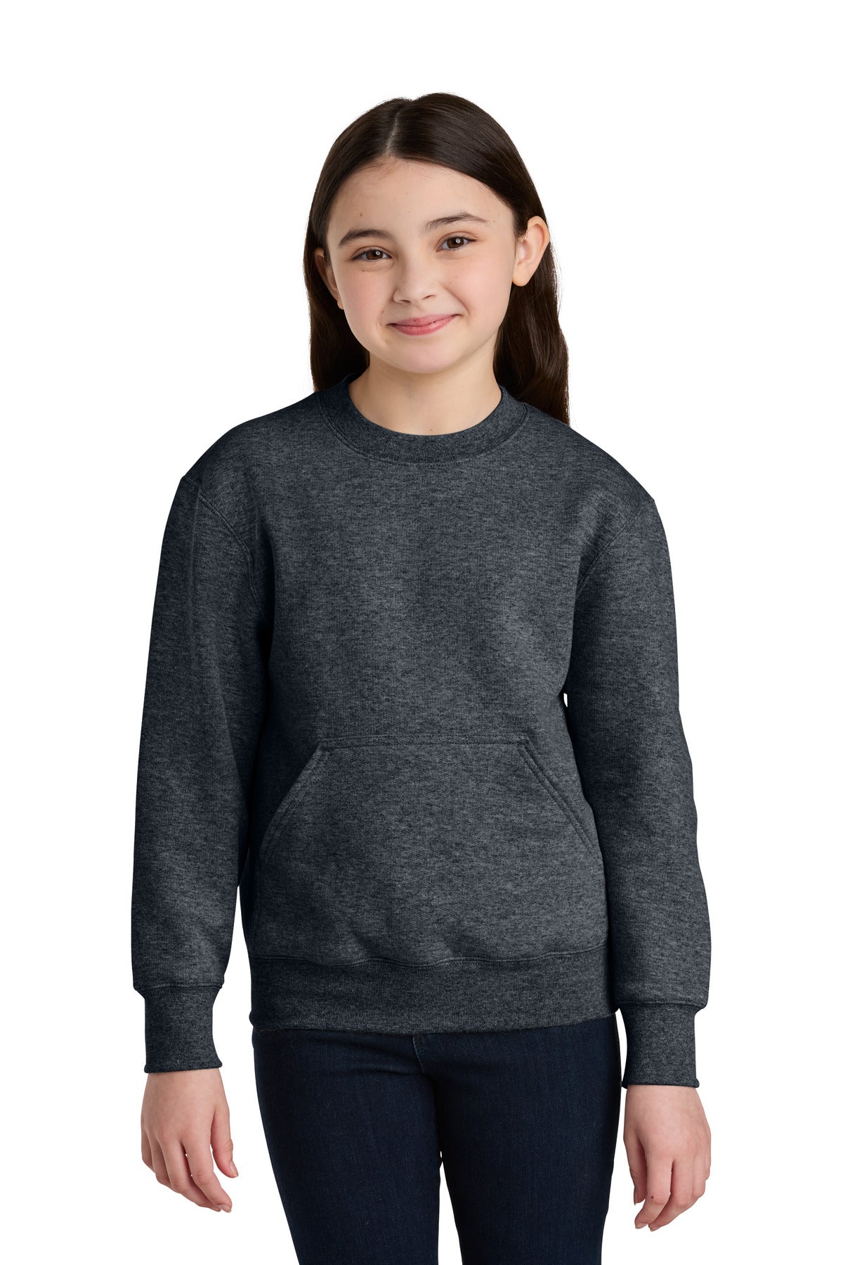 Custom Dark Heather Grey Core Fleece Crewneck Pocket Sweatshirt PC78YPKT, personalized by SanCanDo Swag in Argyle, TX
