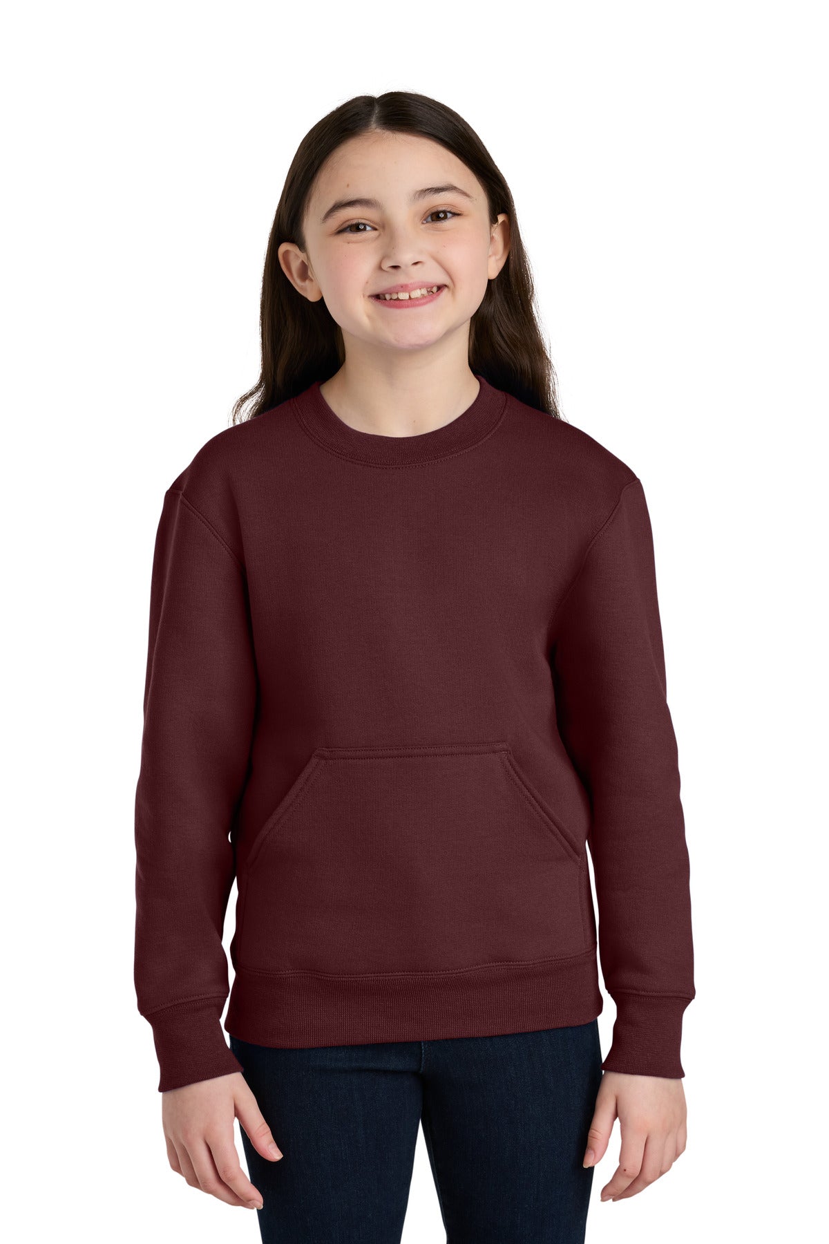 Custom Maroon Core Fleece Crewneck Pocket Sweatshirt PC78YPKT, personalized by SanCanDo Swag in Argyle, TX