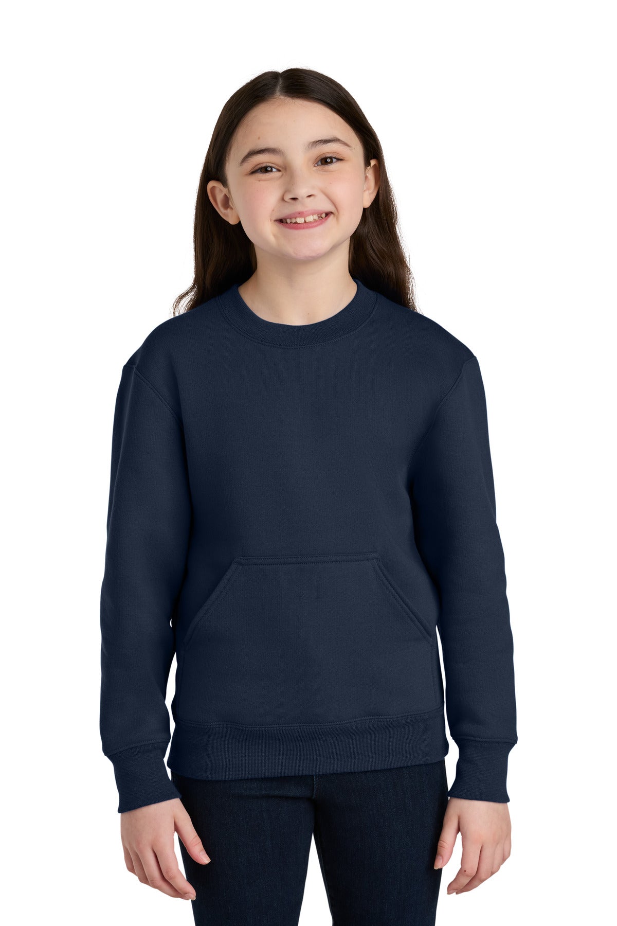 Custom True Navy Core Fleece Crewneck Pocket Sweatshirt PC78YPKT, personalized by SanCanDo Swag in Argyle, TX