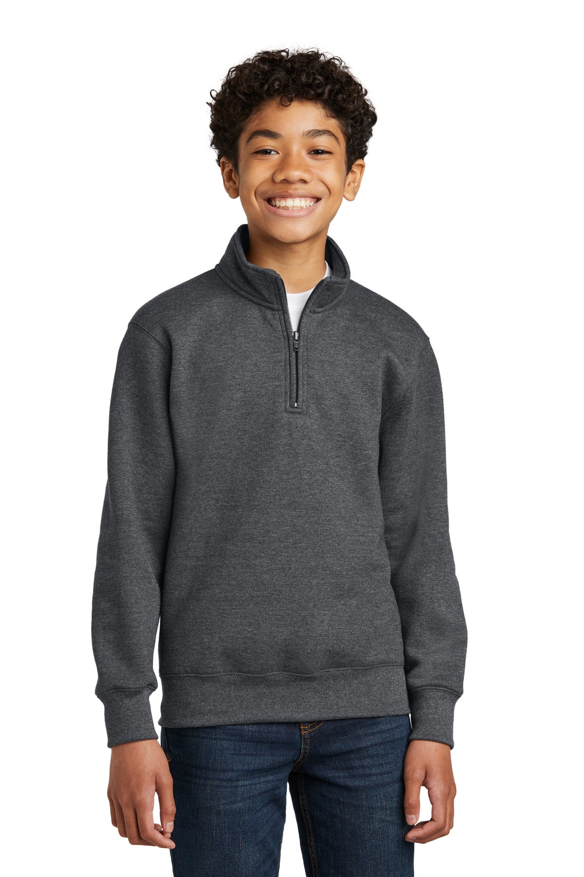 Custom Dark Heather Grey Core Fleece 1/4-Zip Pullover Sweatshirt PC78YQ, personalized by SanCanDo Swag in Argyle, TX