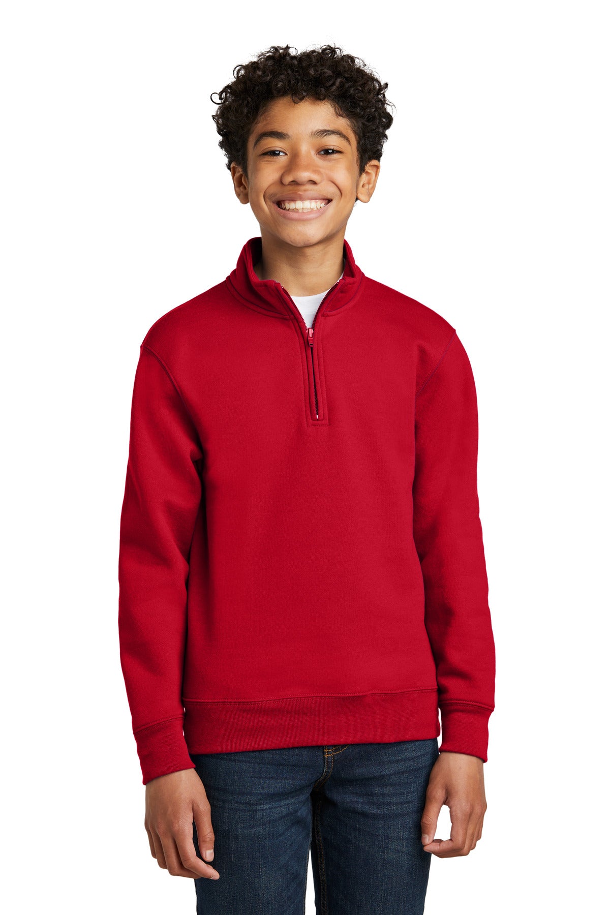 Custom Red Core Fleece 1/4-Zip Pullover Sweatshirt PC78YQ, personalized by SanCanDo Swag in Argyle, TX