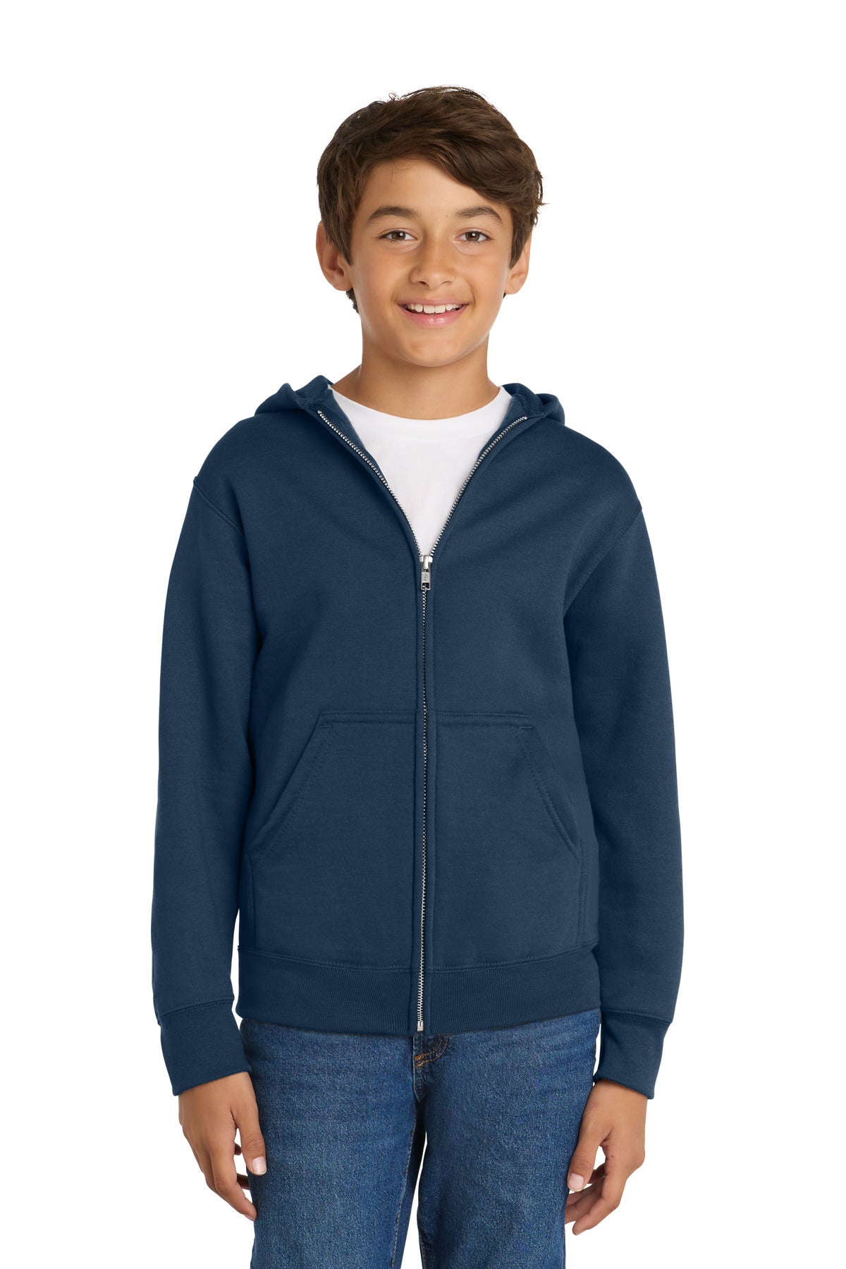 Custom Navy Youth Core Fleece Full-Zip Hoodie PC78YZH, personalized by SanCanDo Swag in Argyle, TX