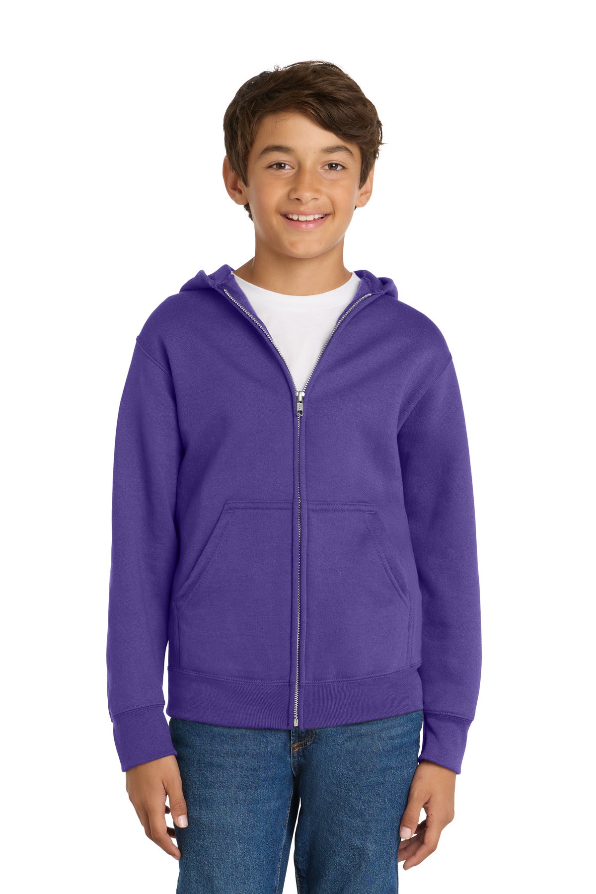 Custom Purple Youth Core Fleece Full-Zip Hoodie PC78YZH, personalized by SanCanDo Swag in Argyle, TX