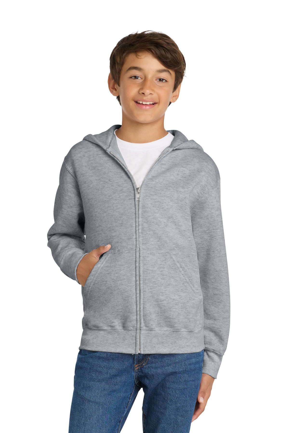 Custom Athletic Heather Youth Core Fleece Full-Zip Hoodie PC78YZH, personalized by SanCanDo Swag in Argyle, TX