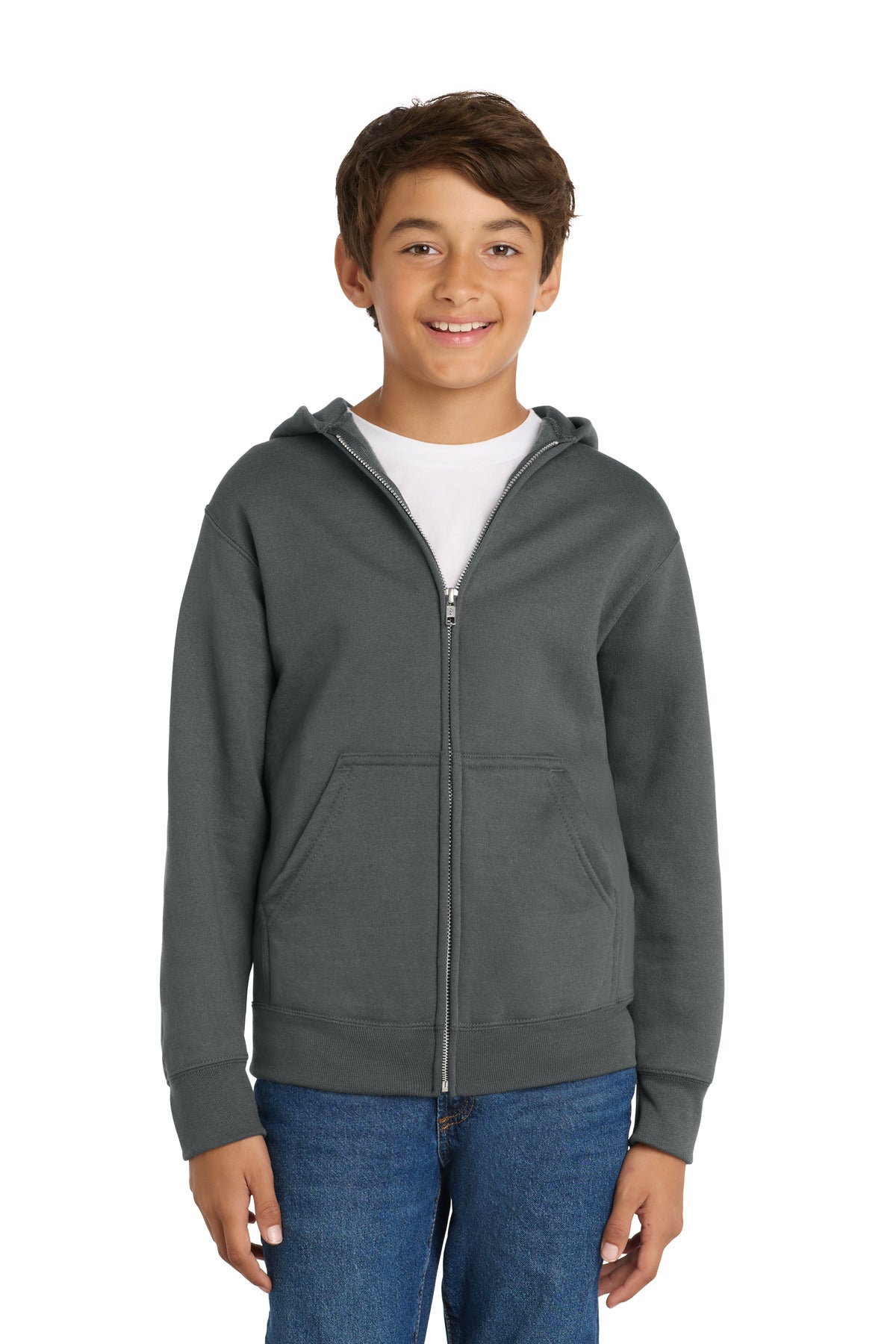 Custom Charcoal Youth Core Fleece Full-Zip Hoodie PC78YZH, personalized by SanCanDo Swag in Argyle, TX