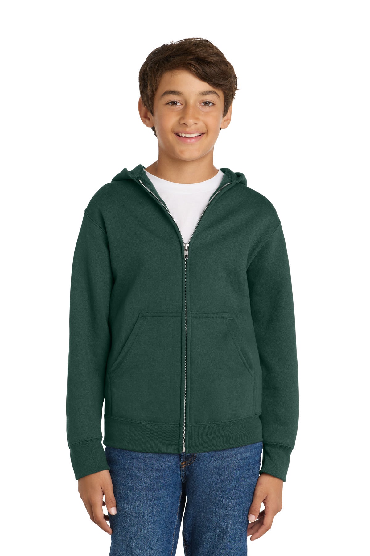 Custom Dark Green Youth Core Fleece Full-Zip Hoodie PC78YZH, personalized by SanCanDo Swag in Argyle, TX