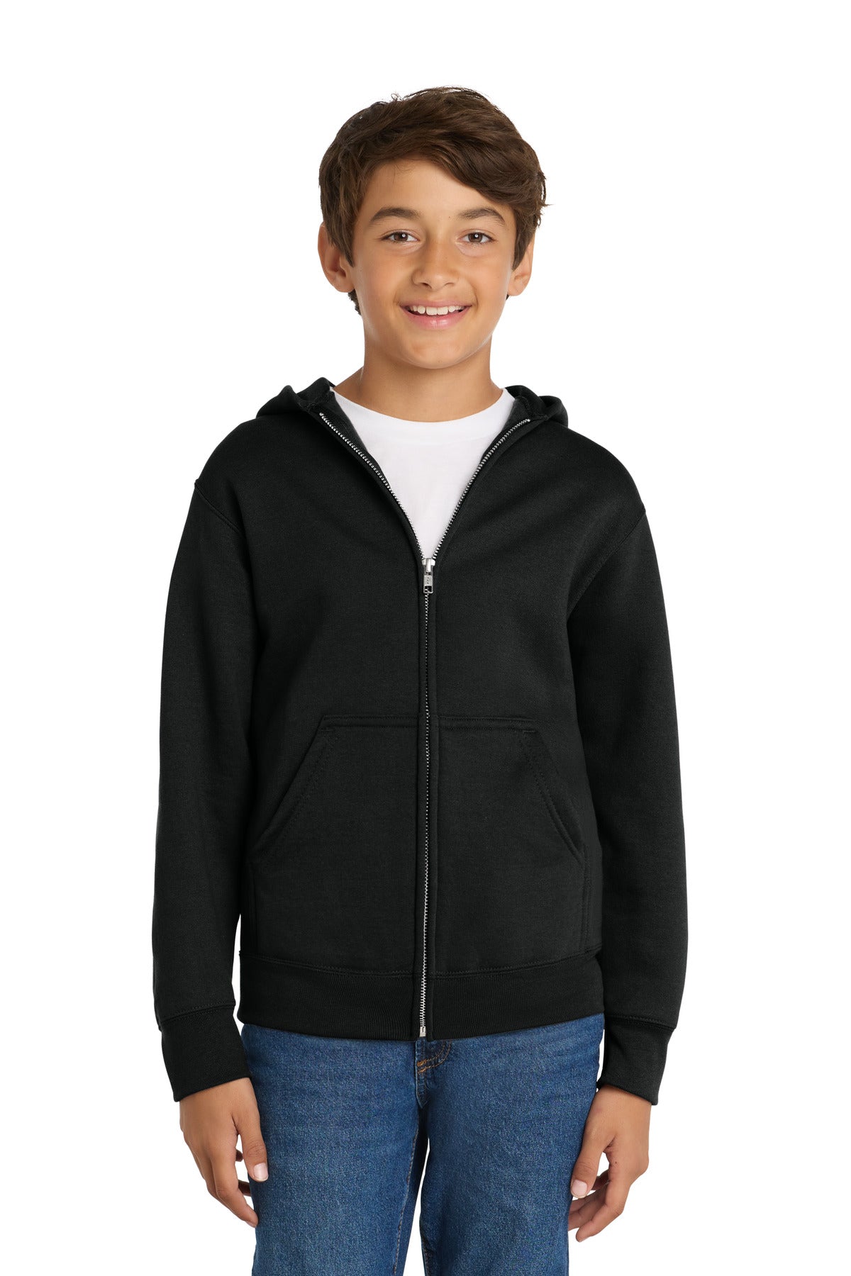 Custom Jet Black Youth Core Fleece Full-Zip Hoodie PC78YZH, personalized by SanCanDo Swag in Argyle, TX