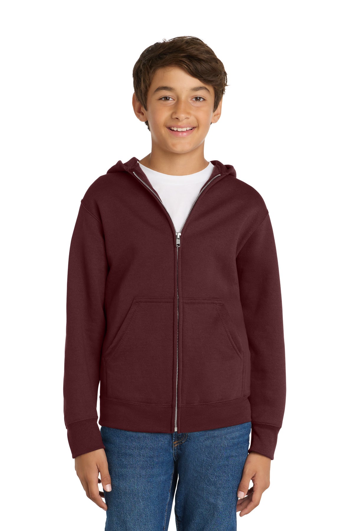 Custom Maroon Youth Core Fleece Full-Zip Hoodie PC78YZH, personalized by SanCanDo Swag in Argyle, TX