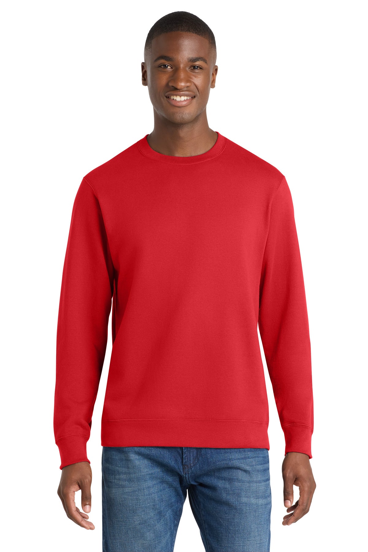 Custom Bright Red Fan Favorite Fleece Crewneck PC850, personalized by SanCanDo Swag in Argyle, TX