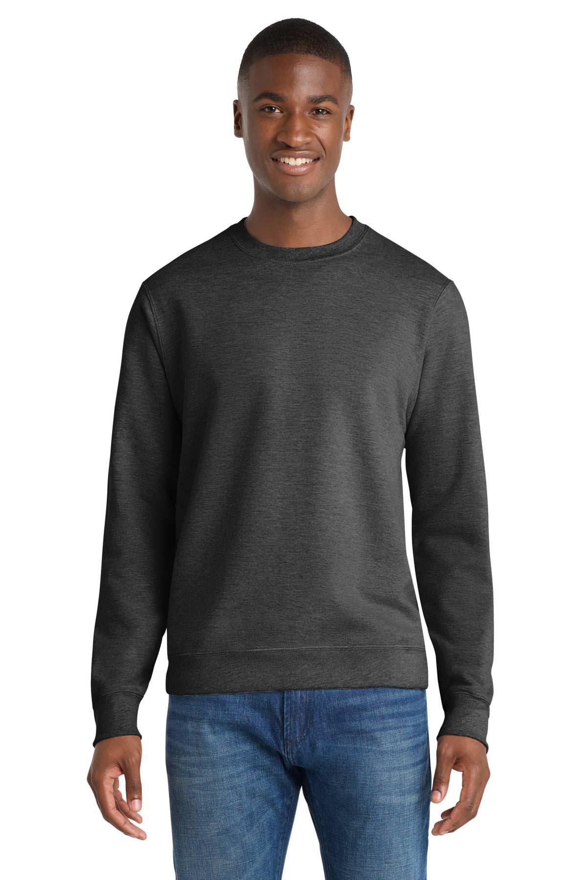 Custom Dark Heather Grey Fan Favorite Fleece Crewneck PC850, personalized by SanCanDo Swag in Argyle, TX