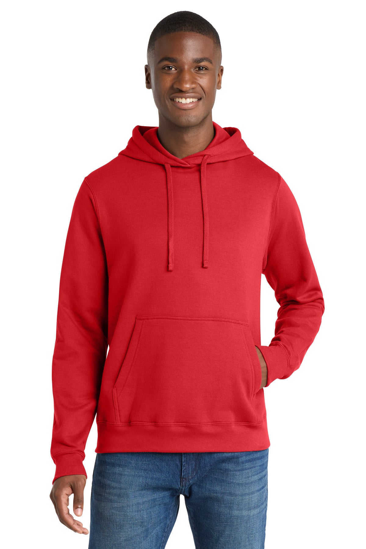 Custom Bright Red Fan Favorite Fleece Hoodie PC850H, personalized by SanCanDo Swag in Argyle, TX