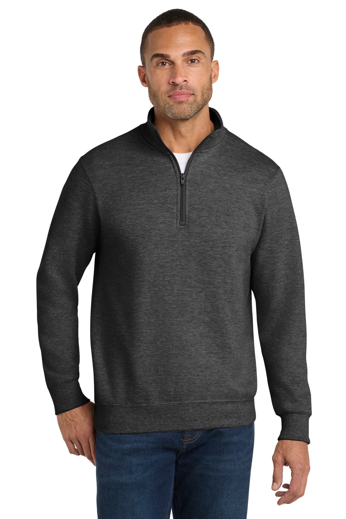 Custom Dark Heather Grey Fleece 1/4-Zip Pullover Sweatshirt PC850Q, personalized by SanCanDo Swag in Argyle, TX