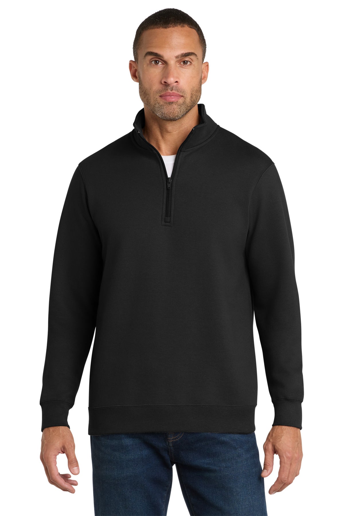 Custom Jet Black Fleece 1/4-Zip Pullover Sweatshirt PC850Q, personalized by SanCanDo Swag in Argyle, TX
