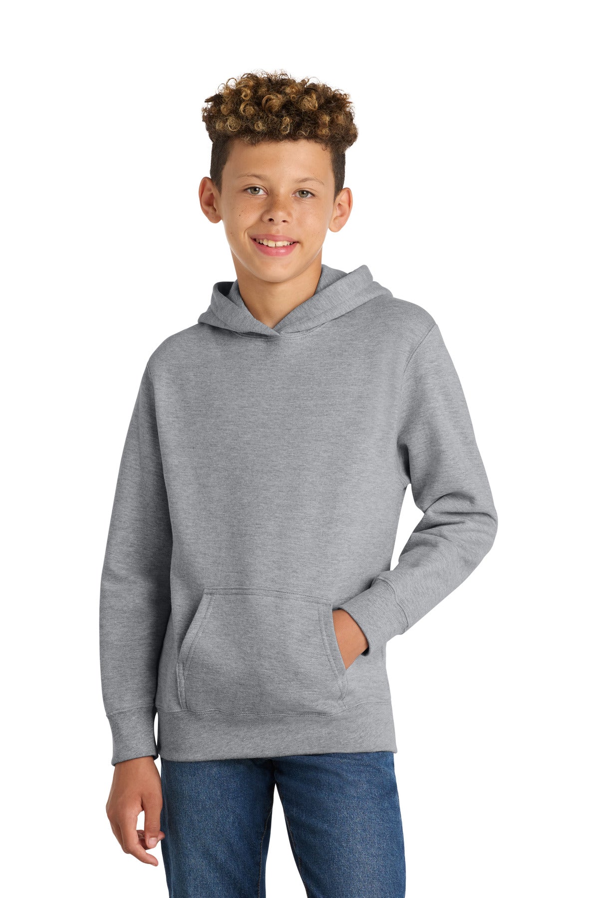 Custom Athletic Heather Youth Fan Favorite Fleece Hoodie PC850YH, personalized by SanCanDo Swag in Argyle, TX