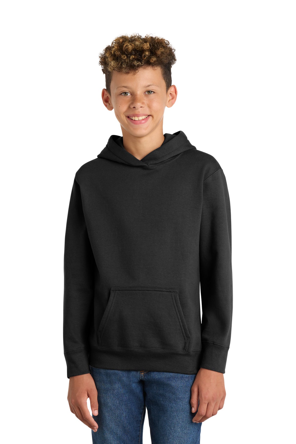 Custom Jet Black Youth Fan Favorite Fleece Hoodie PC850YH, personalized by SanCanDo Swag in Argyle, TX