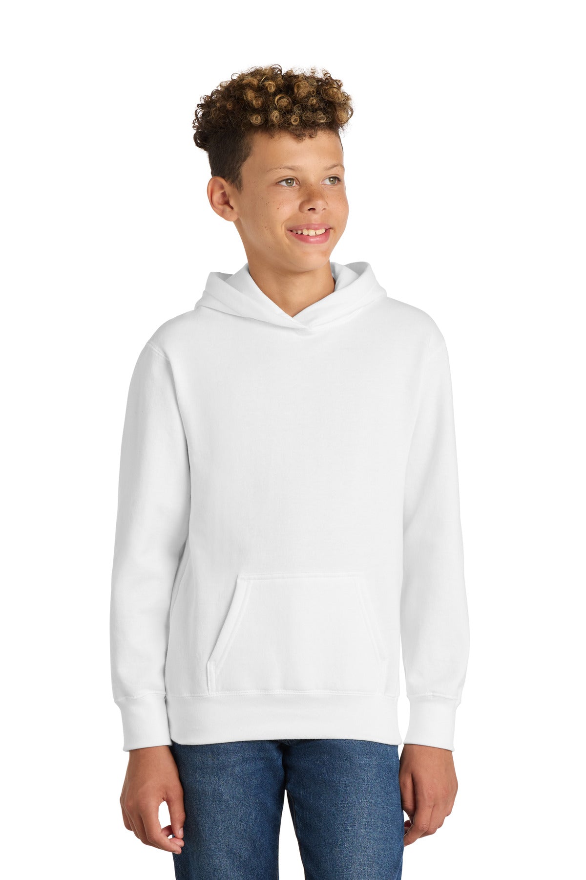 Custom White Youth Fan Favorite Fleece Hoodie PC850YH, personalized by SanCanDo Swag in Argyle, TX