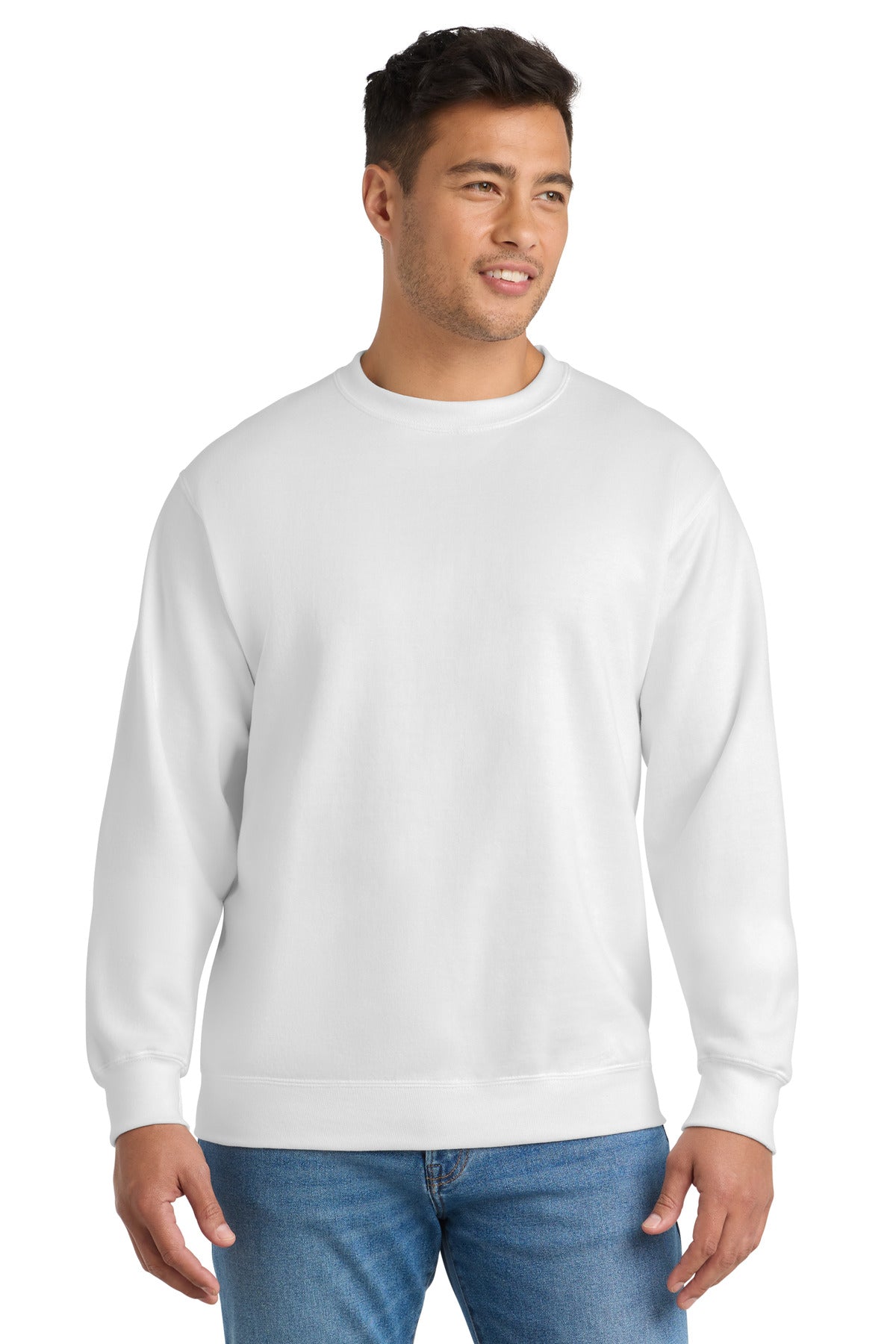 Custom White Essential Fleece Crewneck PC90, personalized by SanCanDo Swag in Argyle, TX