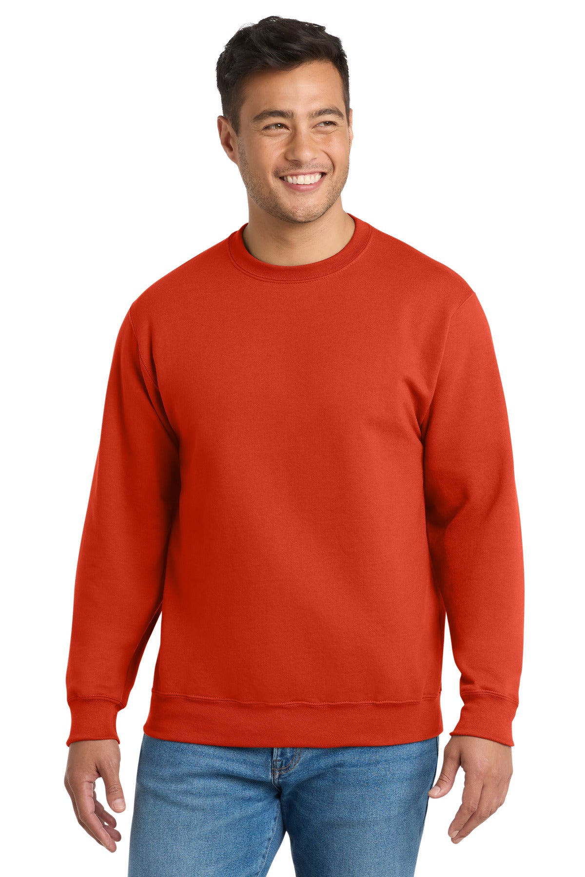 Custom Orange Essential Fleece Crewneck PC90, personalized by SanCanDo Swag in Argyle, TX