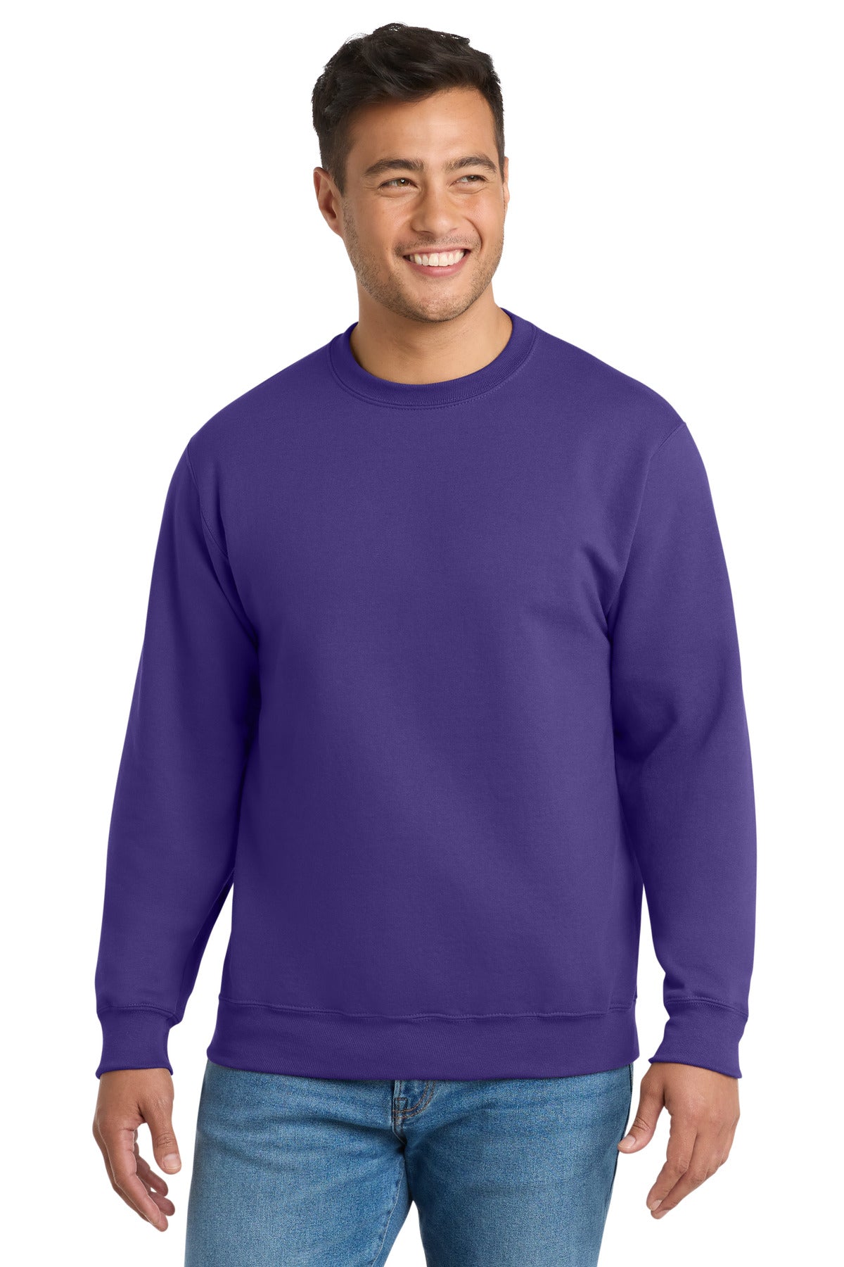Custom Purple Essential Fleece Crewneck PC90, personalized by SanCanDo Swag in Argyle, TX