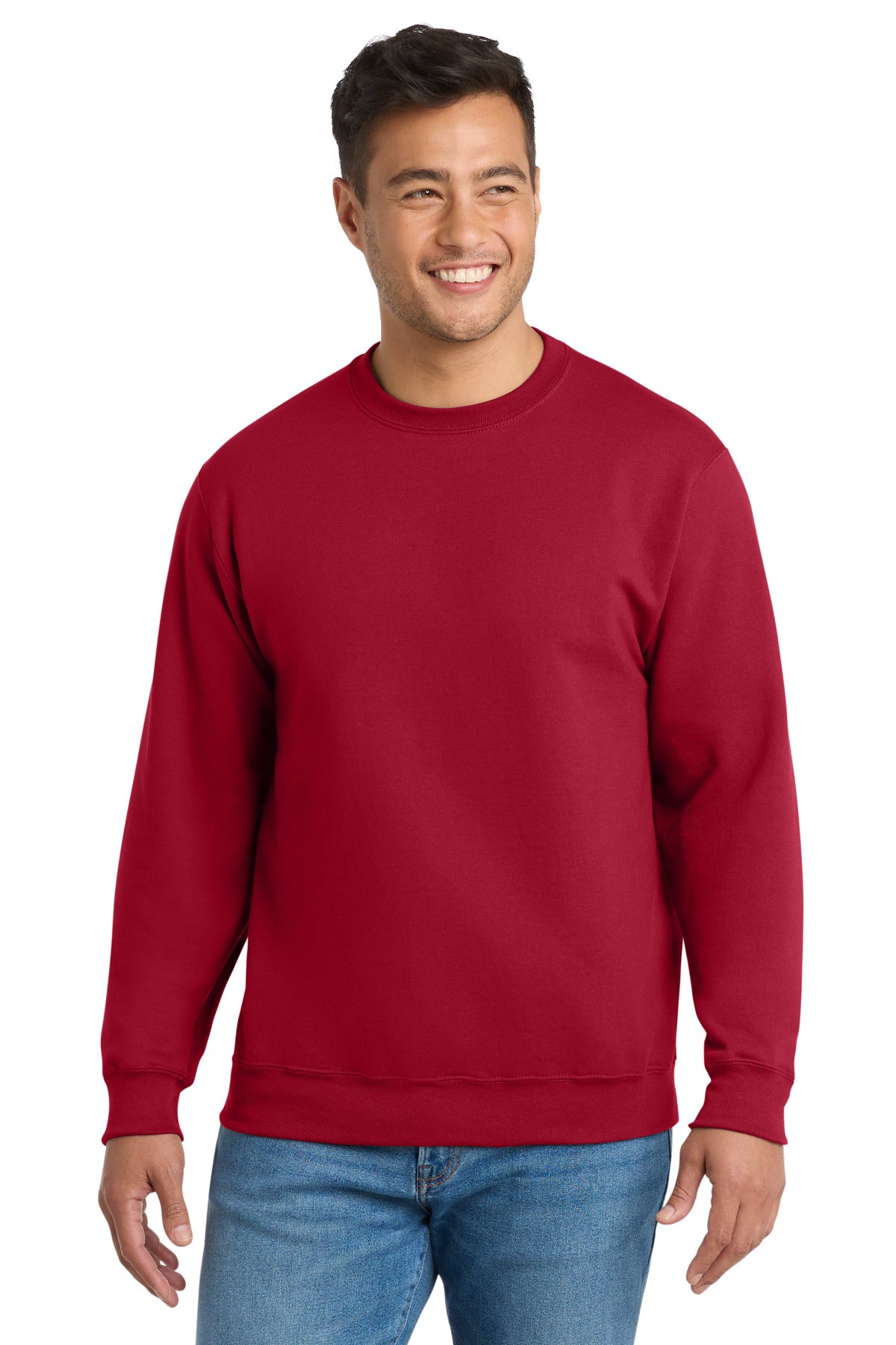 Custom Red Essential Fleece Crewneck PC90, personalized by SanCanDo Swag in Argyle, TX