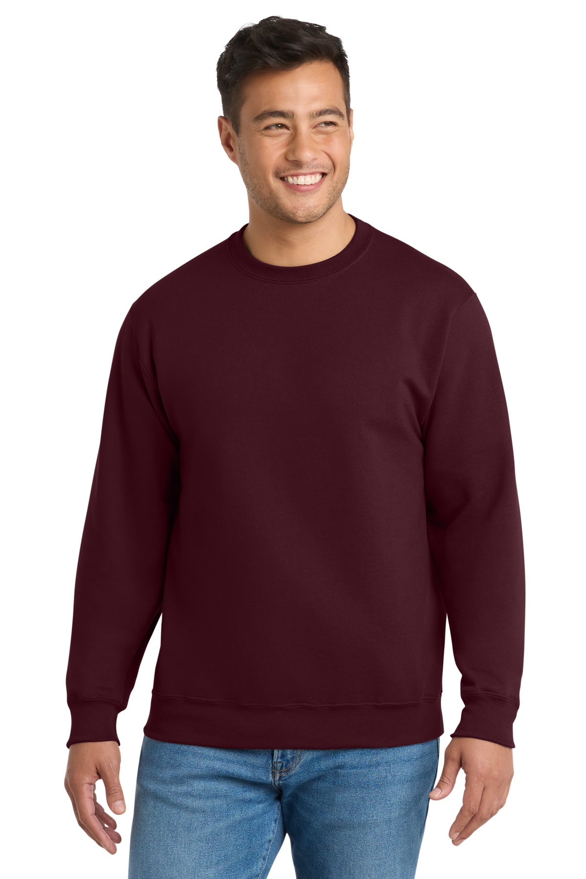 Custom Maroon Essential Fleece Crewneck PC90, personalized by SanCanDo Swag in Argyle, TX