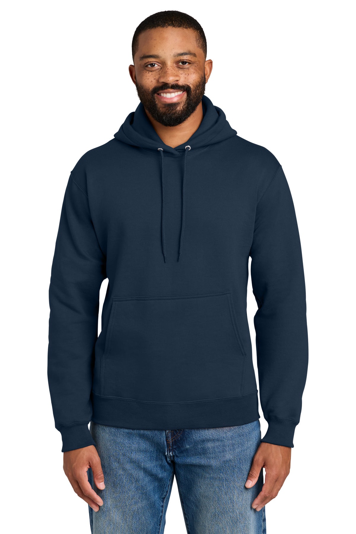 Custom Navy Tall Essential Fleece Hoodie PC90HT, personalized by SanCanDo Swag in Argyle, TX