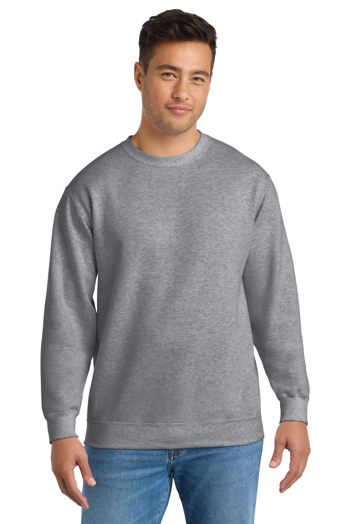 Custom Athletic Heather Tall Essential Fleece Crewneck PC90T, personalized by SanCanDo Swag in Argyle, TX